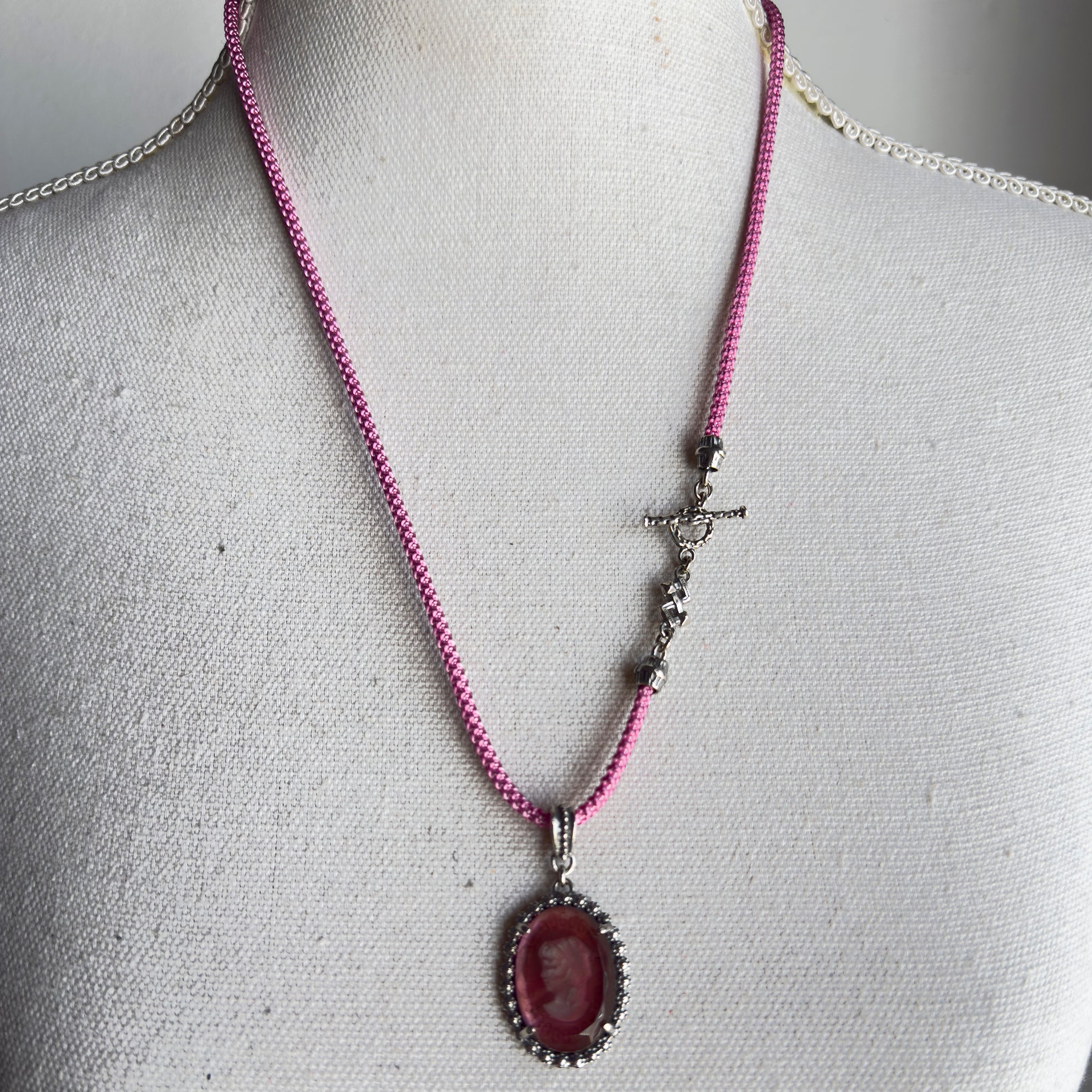 Pink Mirrored Pendant Necklace