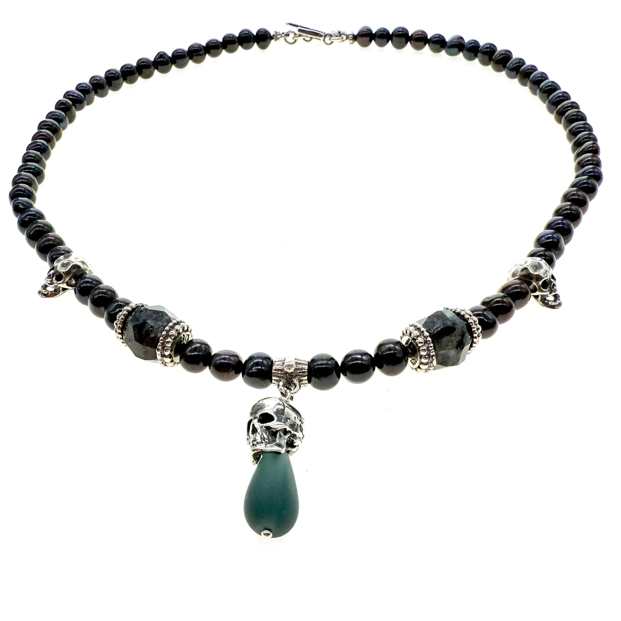 Skull & Beaded Necklace – Sterling Silver – Gem Kingdom