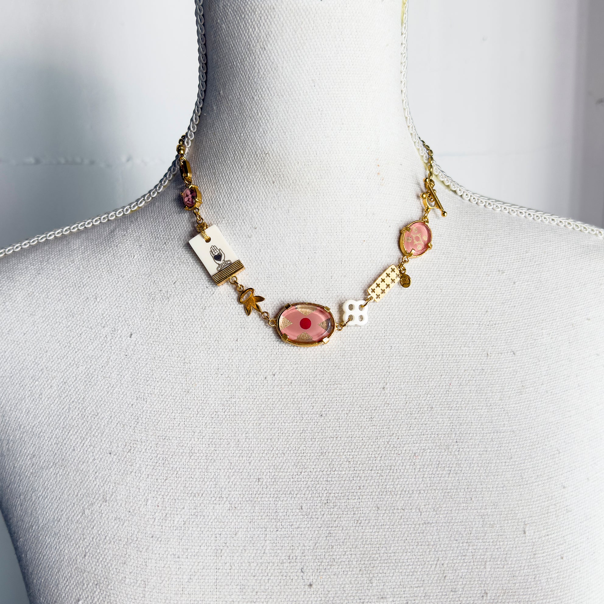 Pink Intaglio Charm Collar Necklace