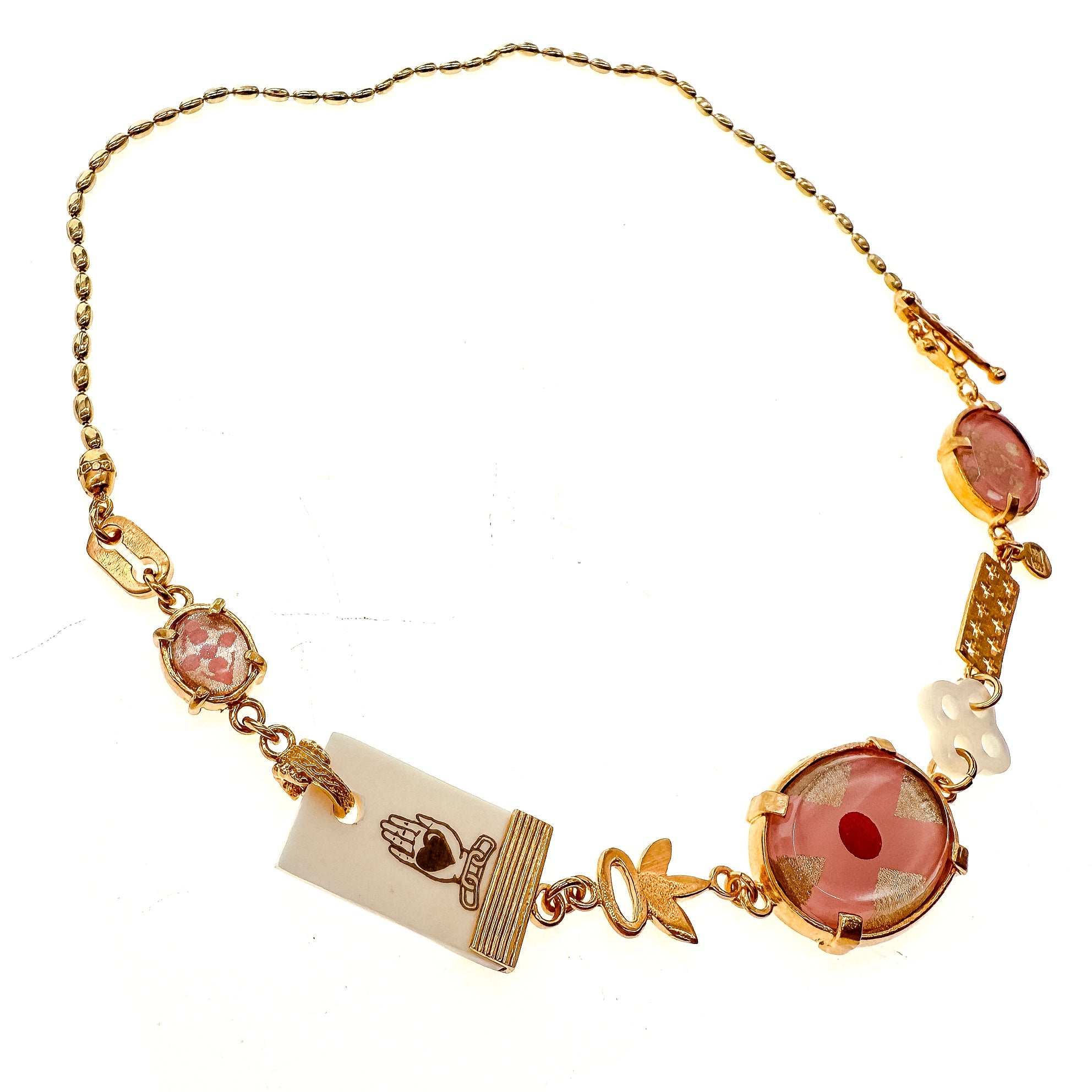 Pink Intaglio Charm Collar Necklace