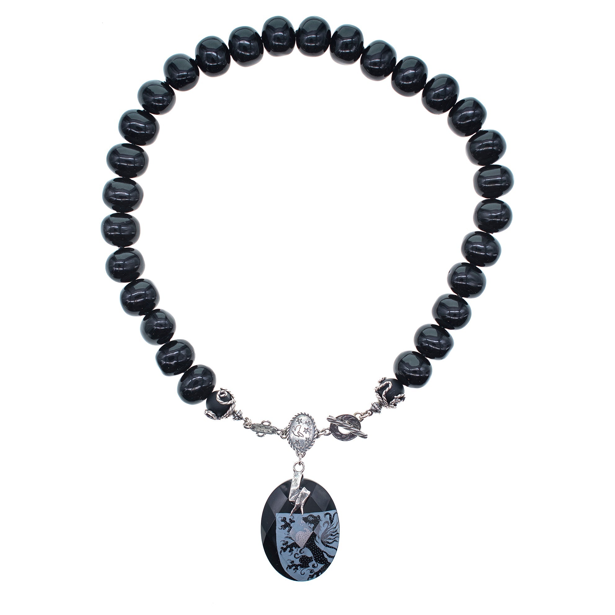 Black Shell Pearl & Lion Pendant Necklace – Sterling Silver – Gem Kingdom