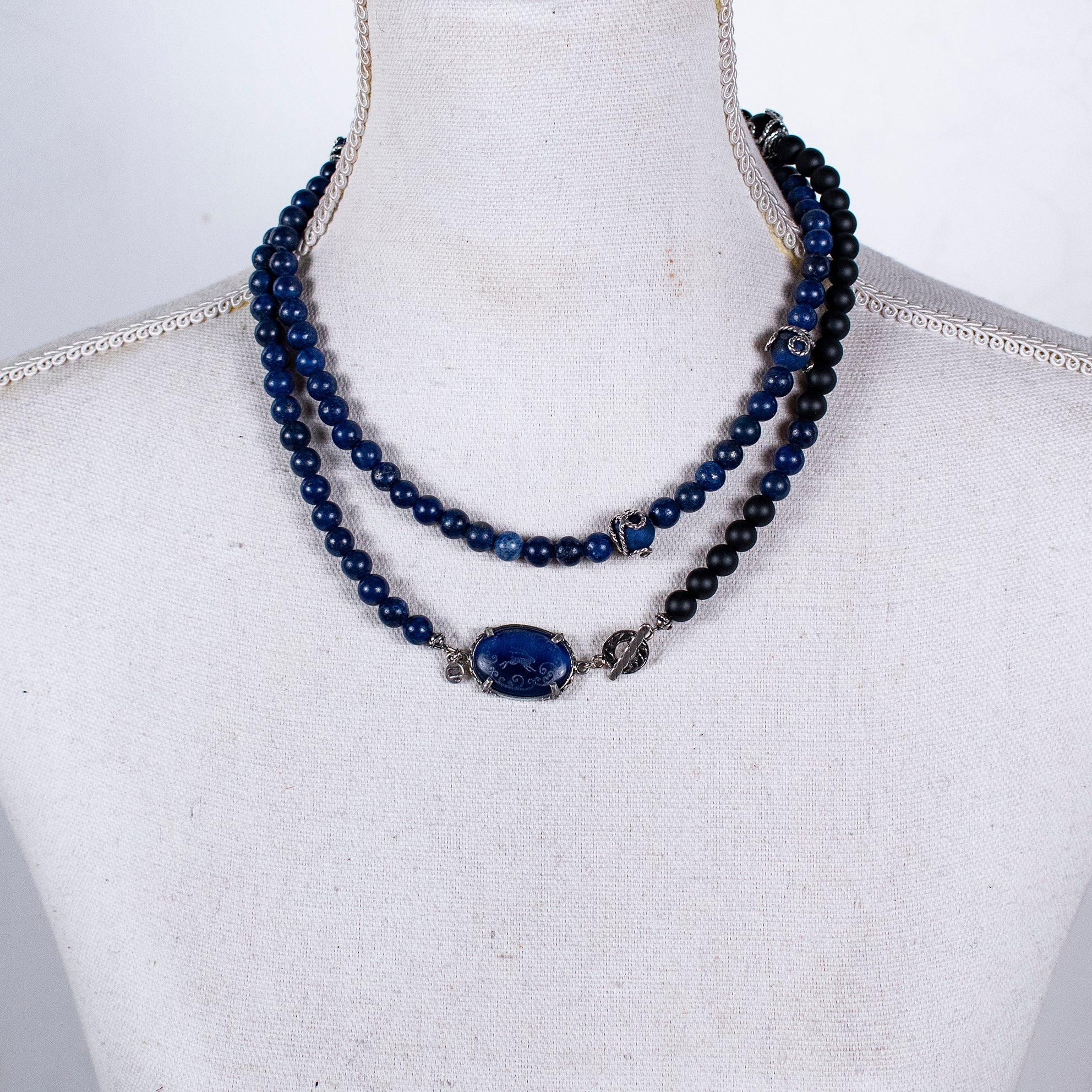 Blue Lapis & Matte Black Onyx Long Necklace