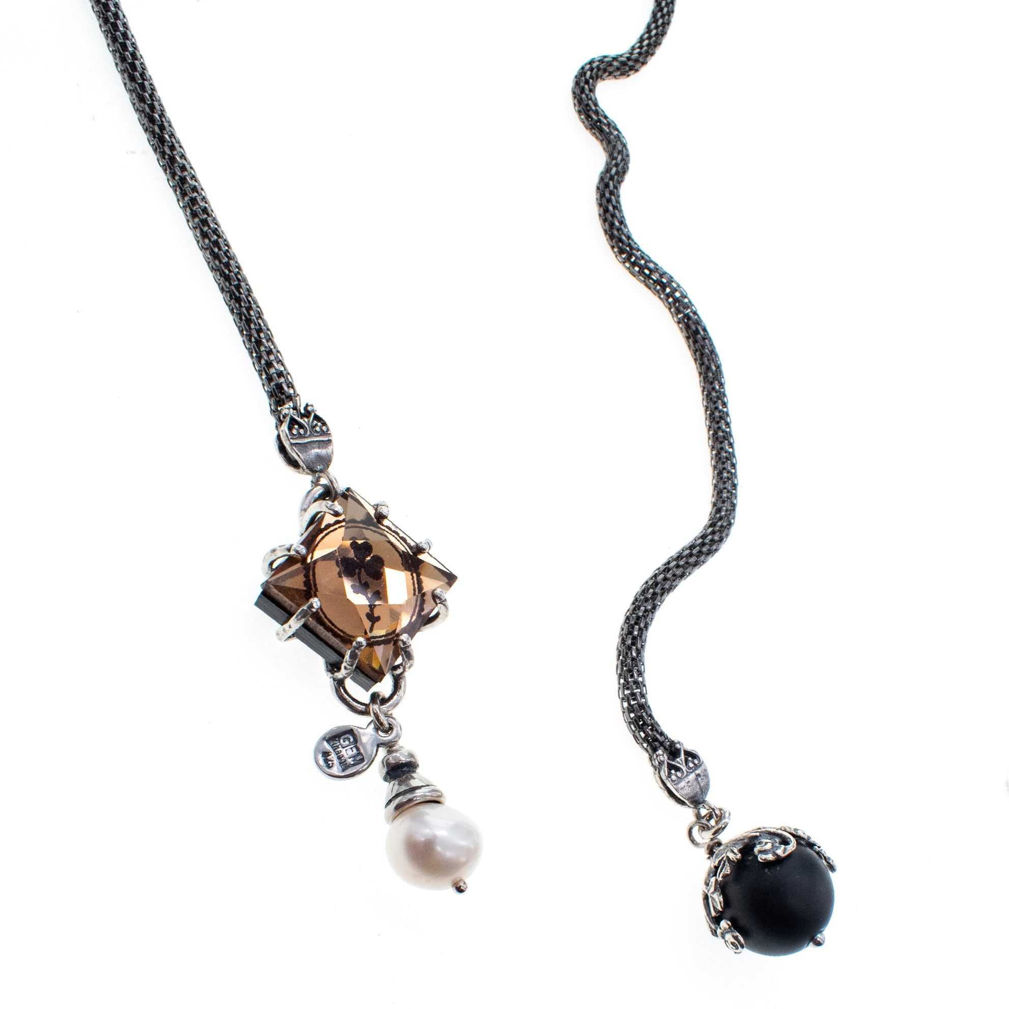 Glass Intaglio Mesh Chain Lariat Necklace – Sterling Silver – Gem Kingdom