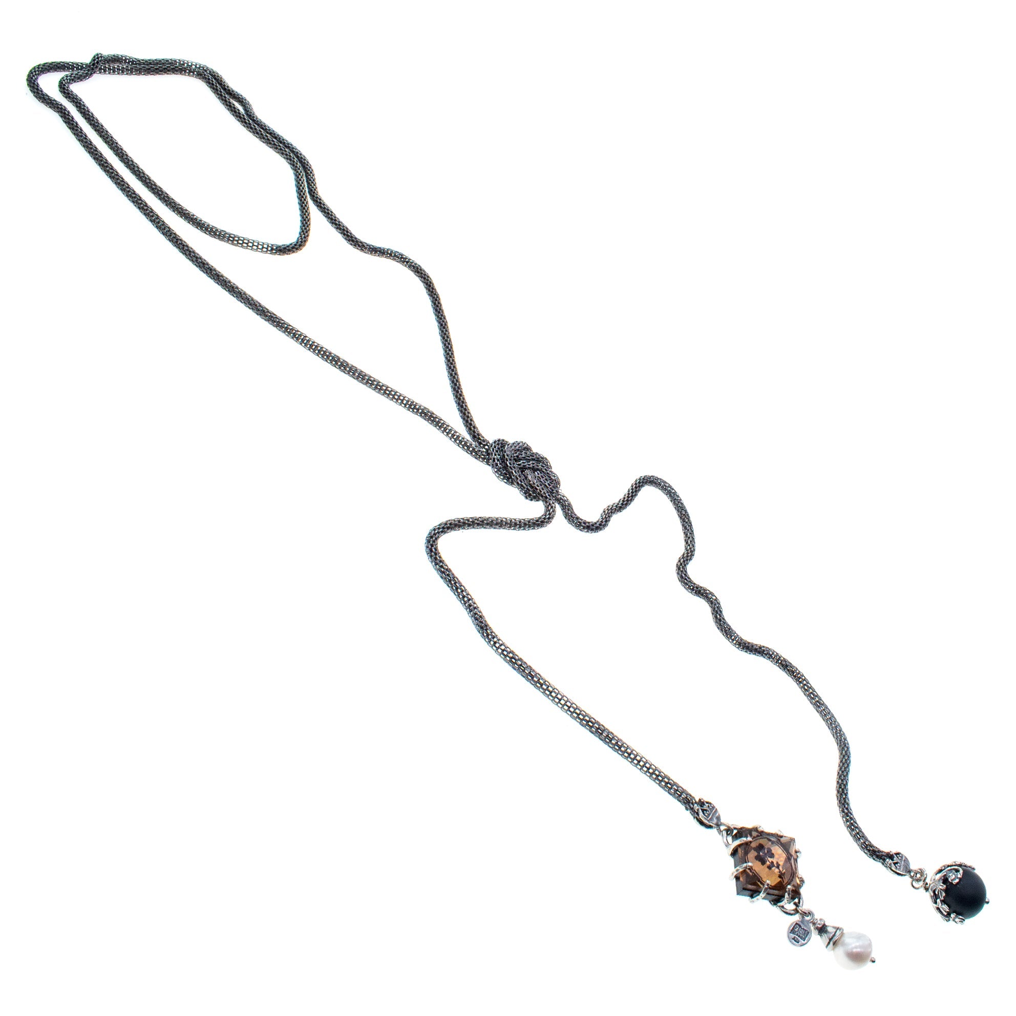 Glass Intaglio Mesh Chain Lariat Necklace – Sterling Silver – Gem Kingdom