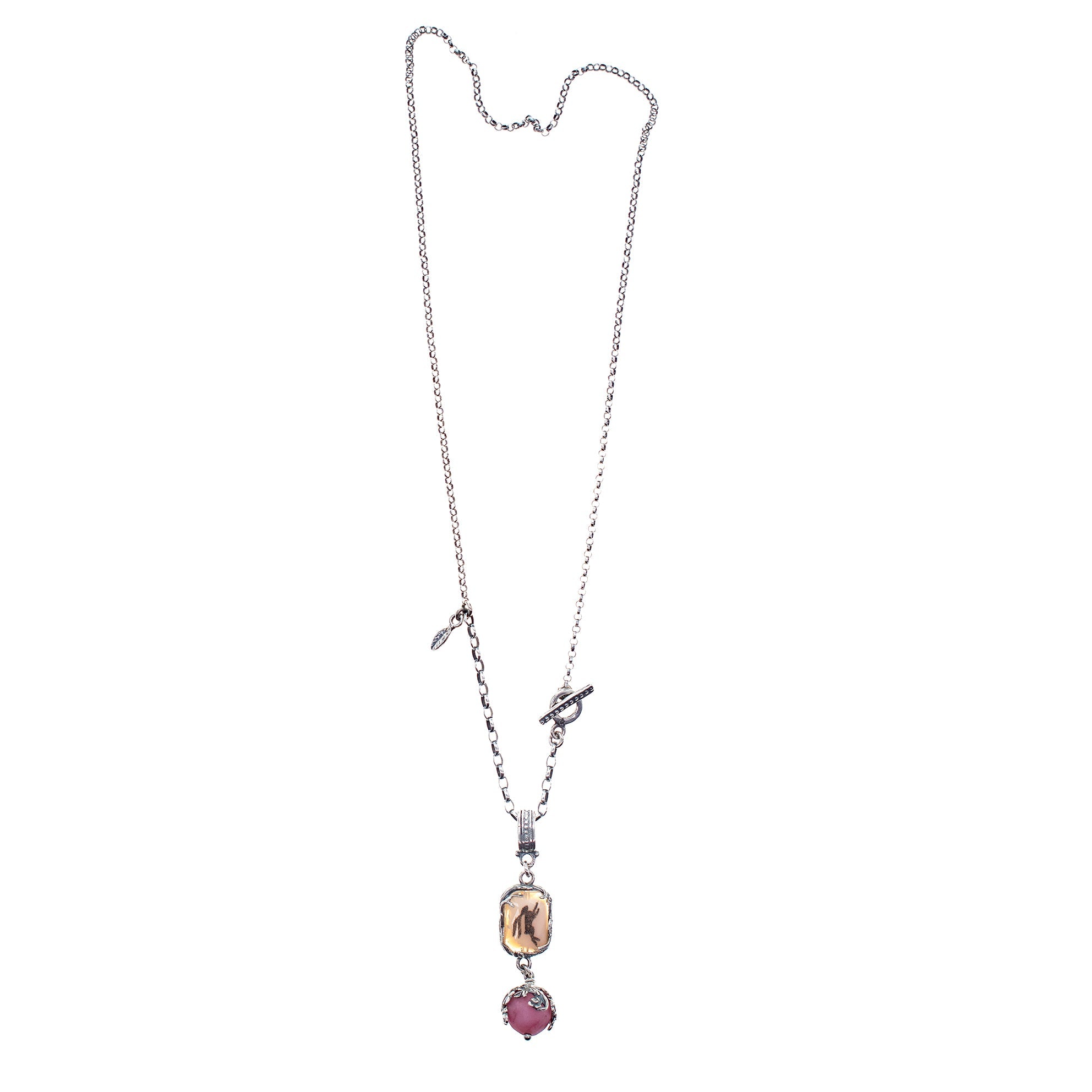 Pink Vintage Glass Hare Pendant Necklace – Sterling Silver – Gem Kingdom