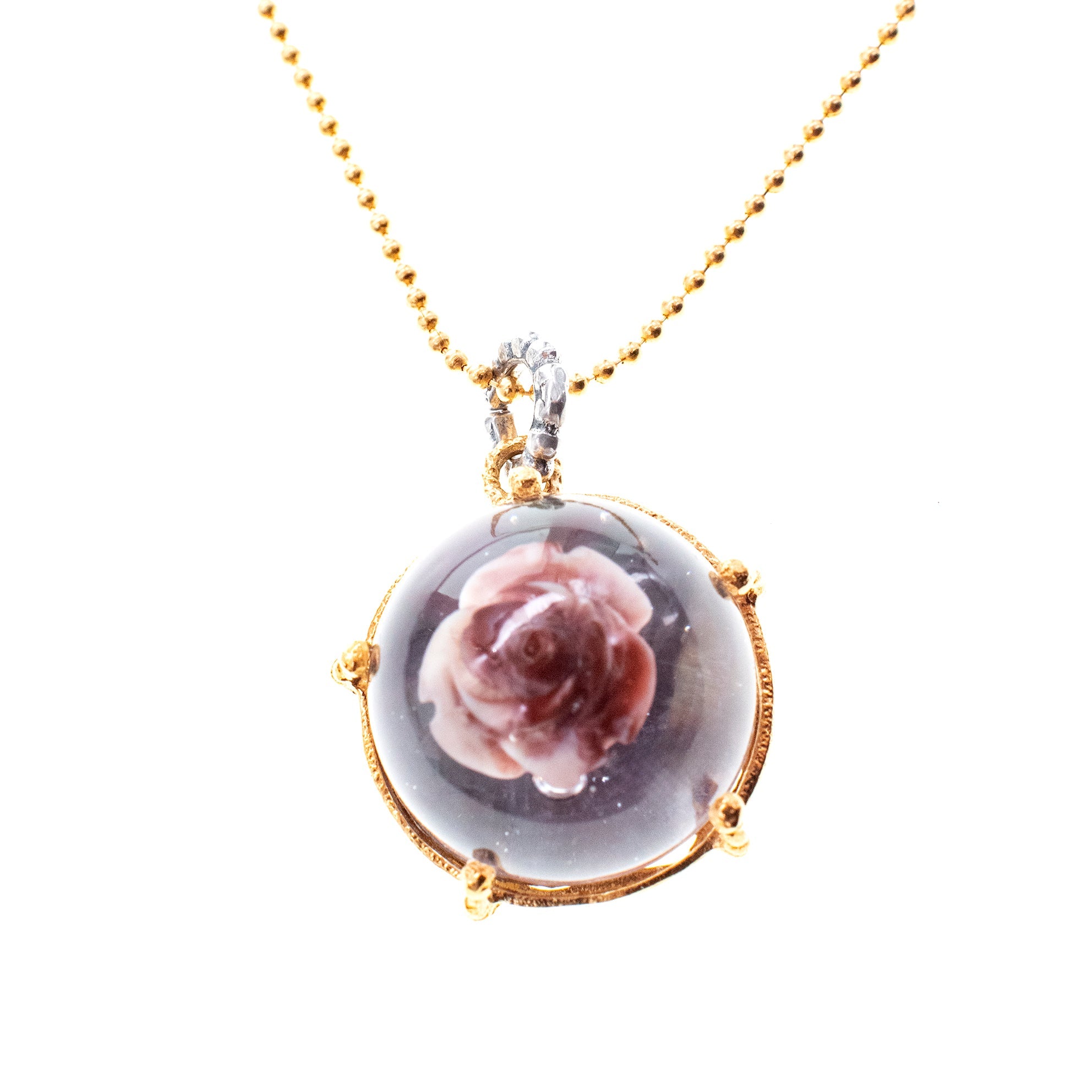 Gold Necklace Captured Pink Rose – Gold Plated – Gem Kingdom