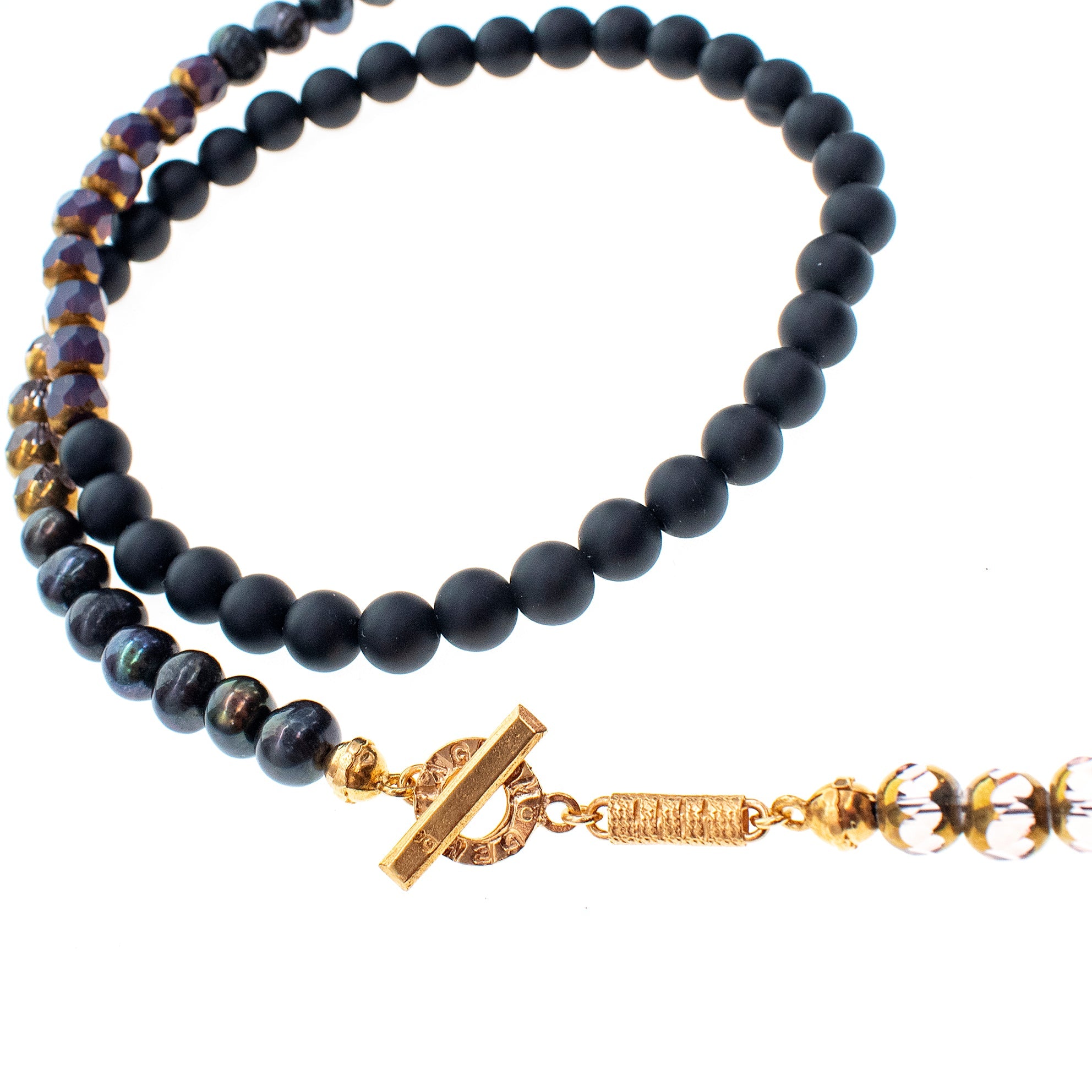 Black And Purple Multi-Bead Long Necklace – Gold Plated – Gem Kingdom