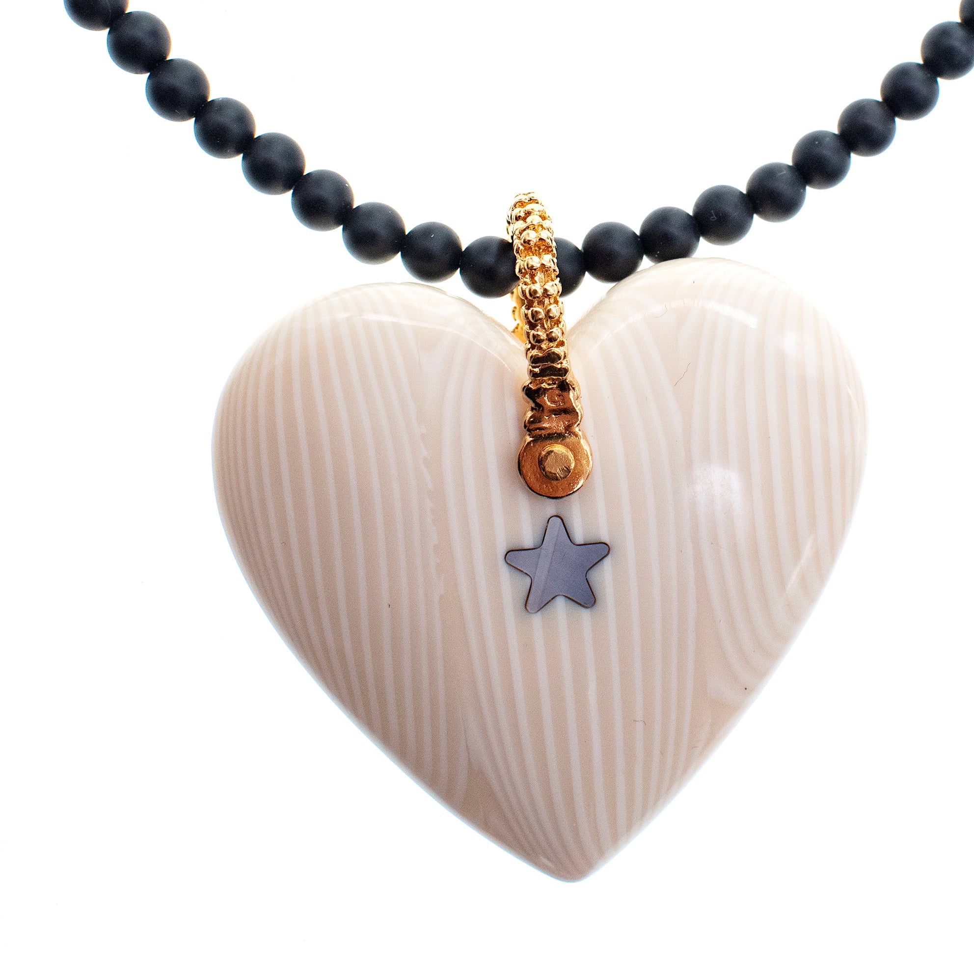 Onyx Bead Heart Necklace – Gold Plated – Gem Kingdom