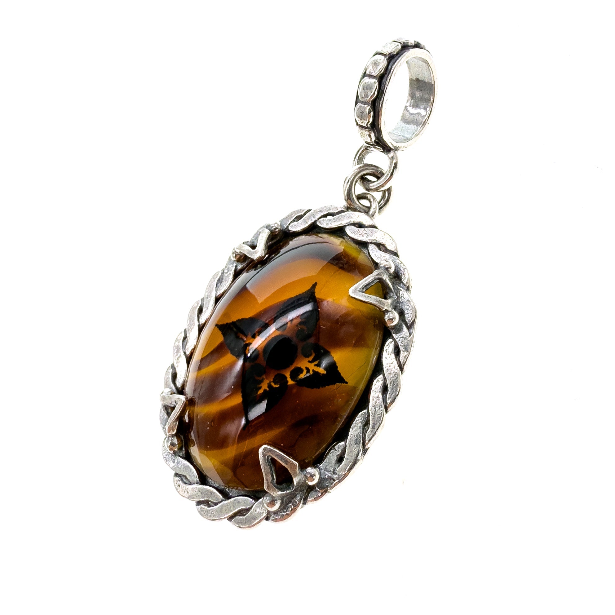 Amber Floral Pendant – Sterling Silver – Gem Kingdom