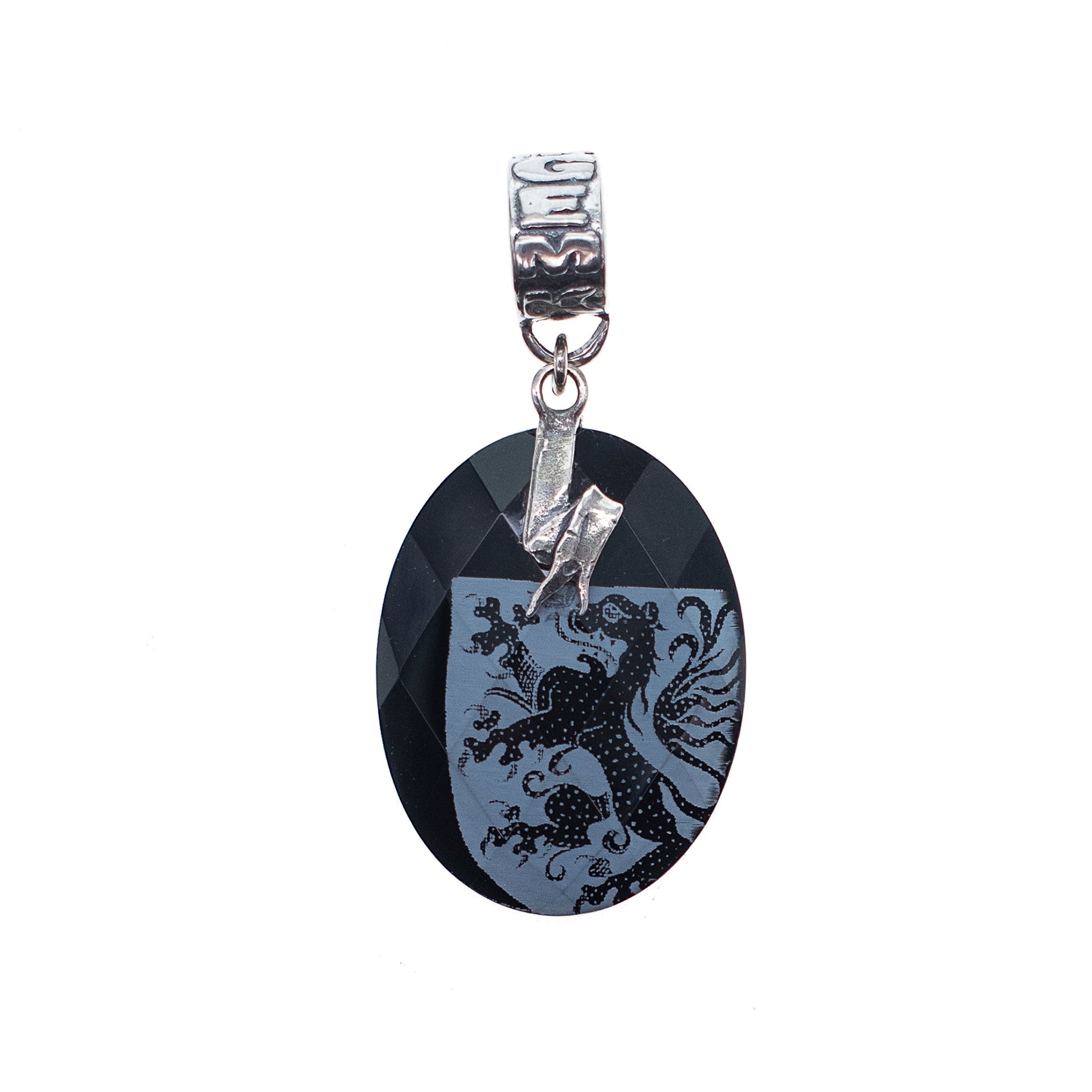 Engraved Faceted Onyx Lion Pendant – Sterling Silver – Gem Kingdom