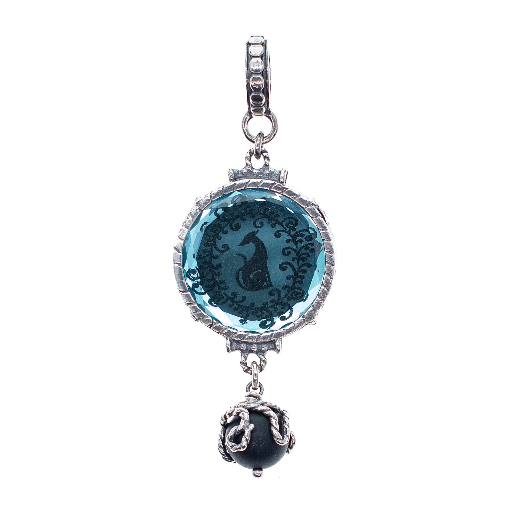 Blue Glass Intaglio Greyhound Pendant – Sterling Silver – Gem Kingdom