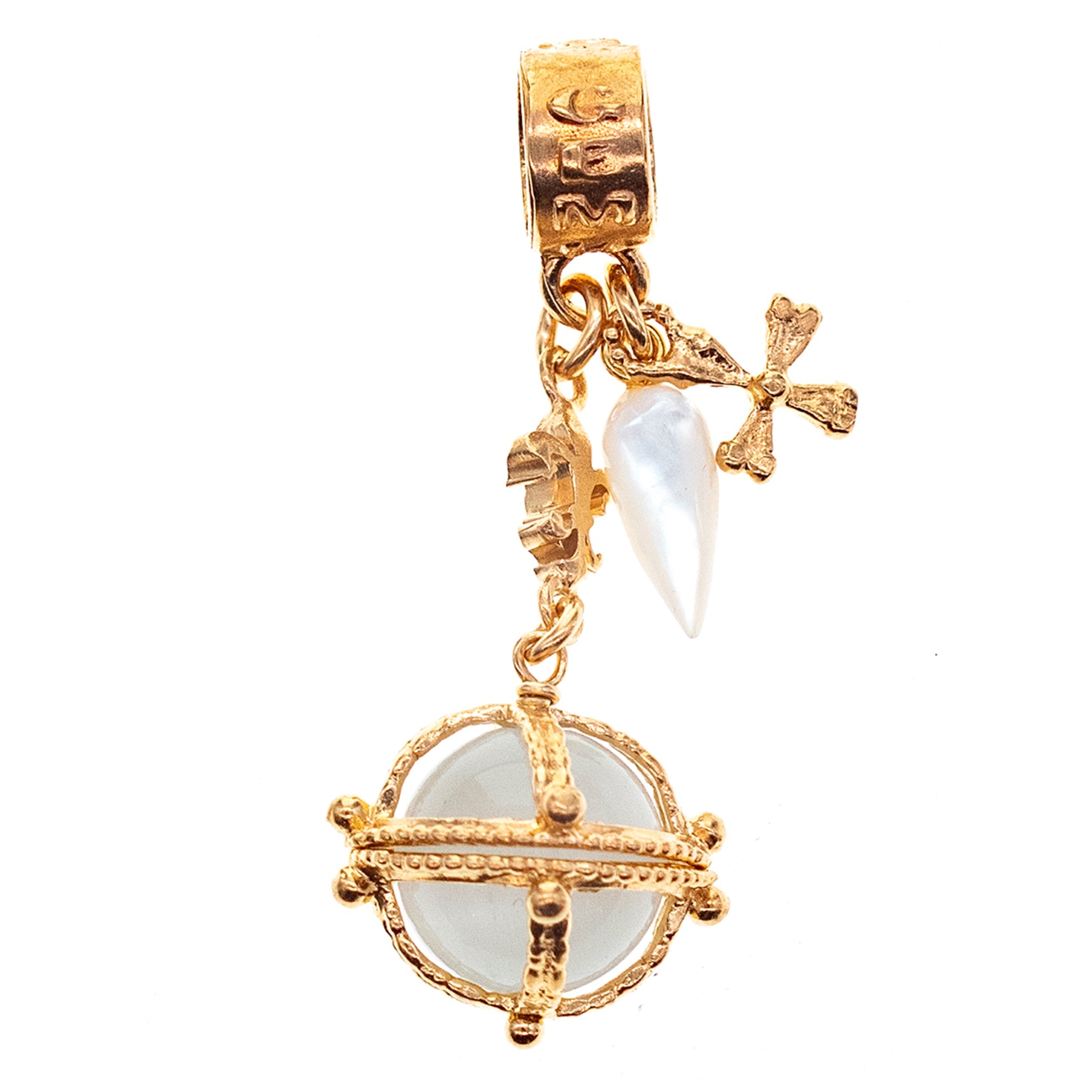 18K gold plated white porcelain royal orb pendant with mother of pearl drop