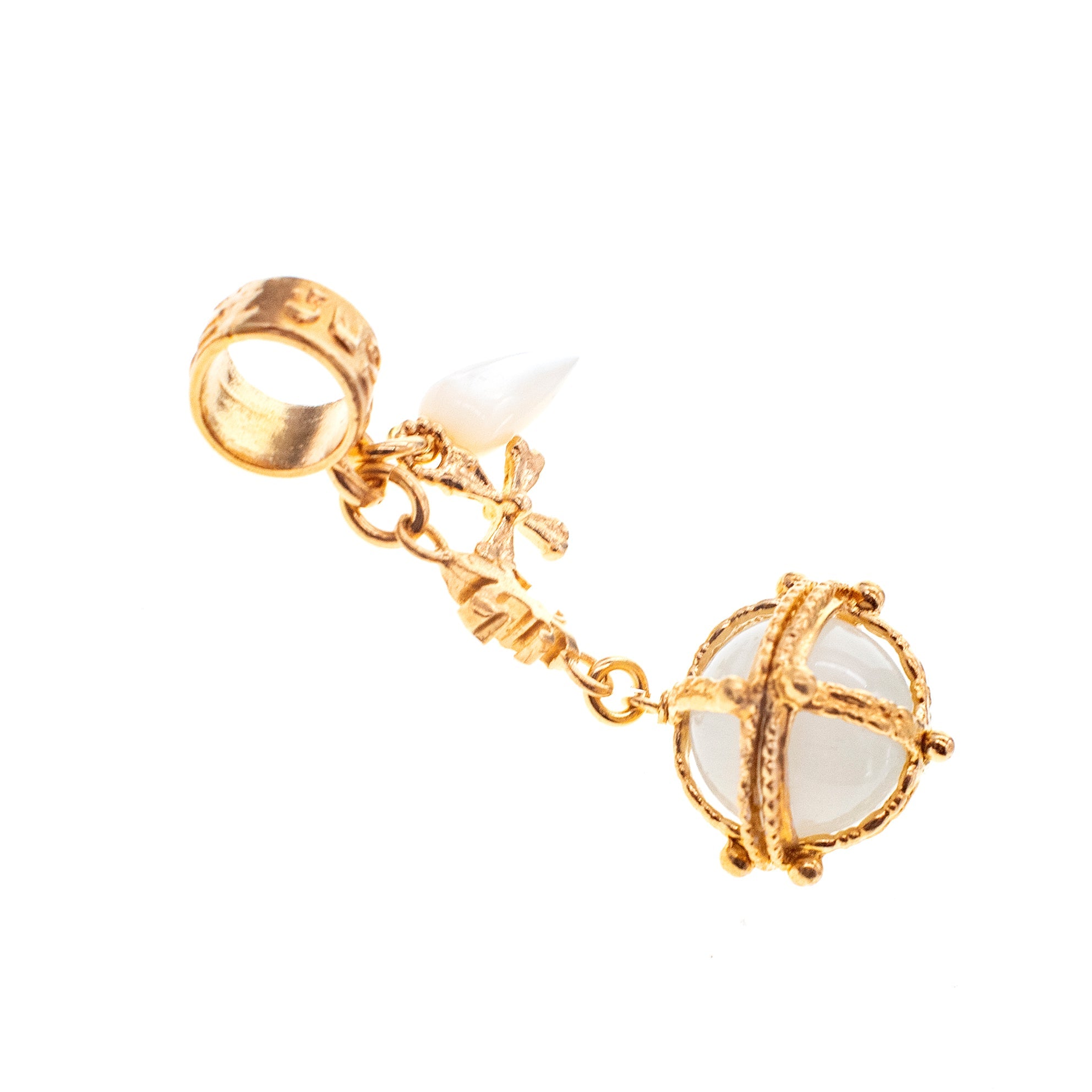 18K gold plated white porcelain royal orb pendant with mother of pearl drop