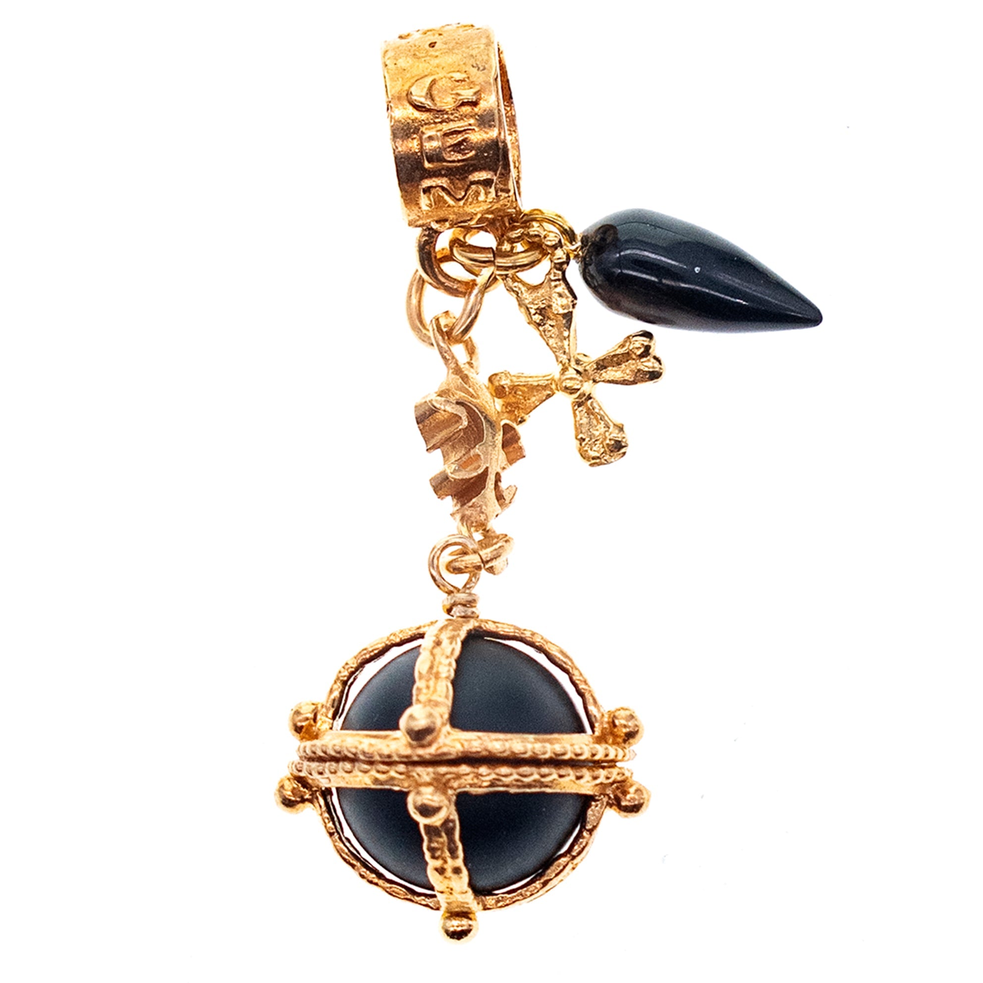 18K gold plated black onyx royal orb pendant with mother of pearl drop