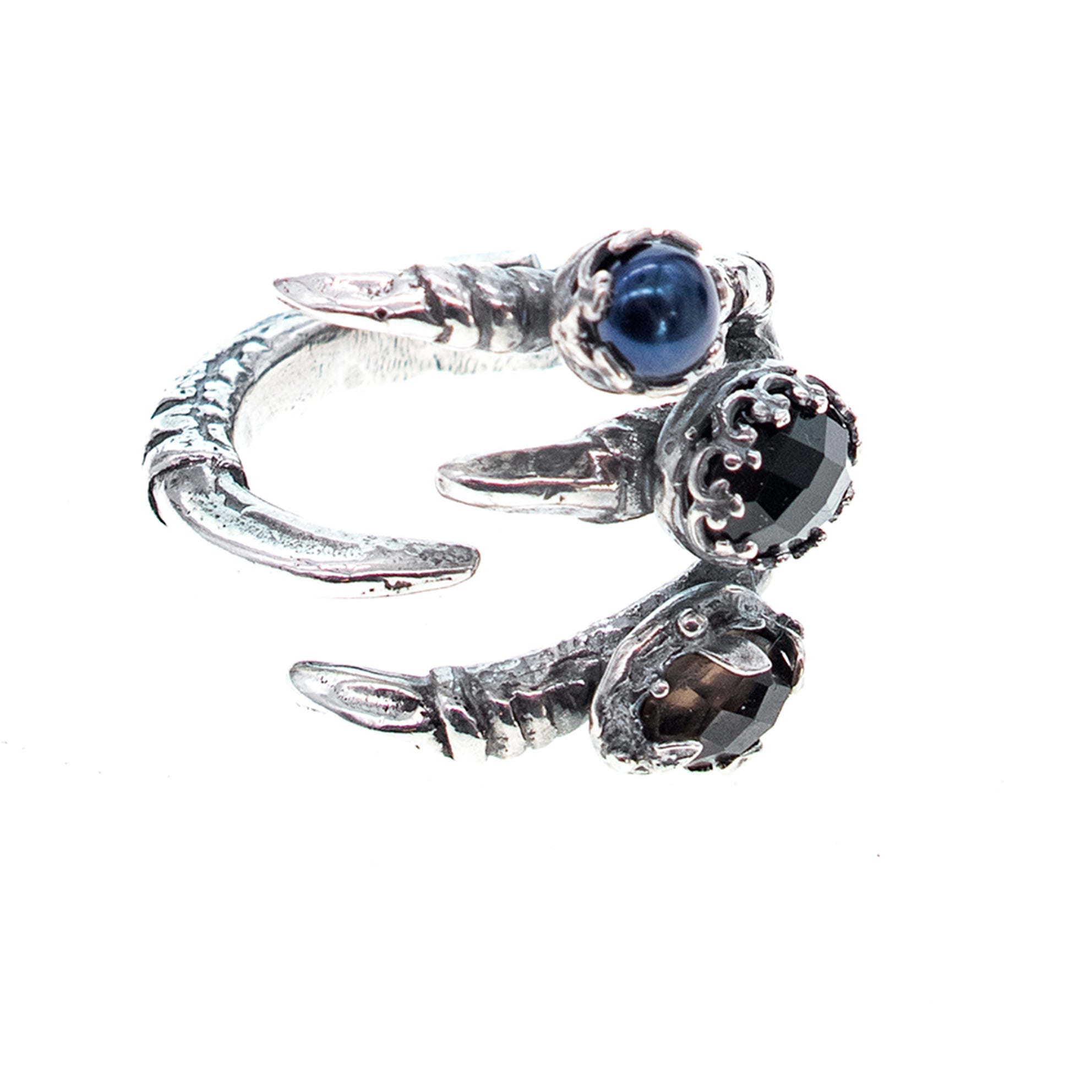 Multi-Stone Claw Ring Dark – Sterling Silver – Gem Kingdom