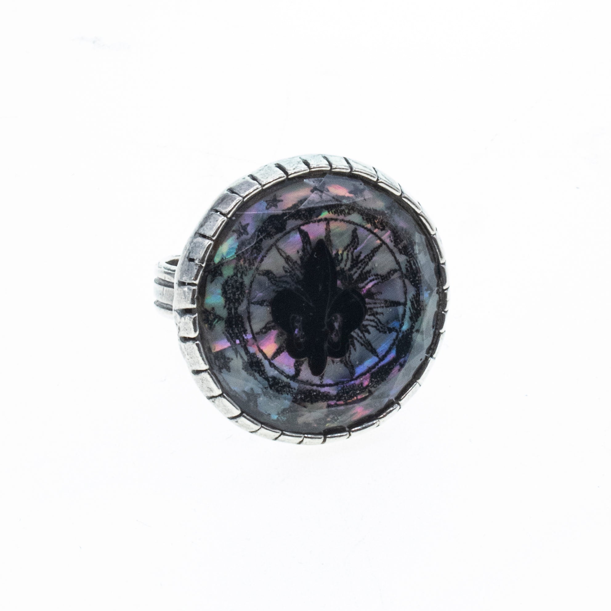 Fleur-De-Lis Round Ring – Sterling Silver – Gem Kingdom