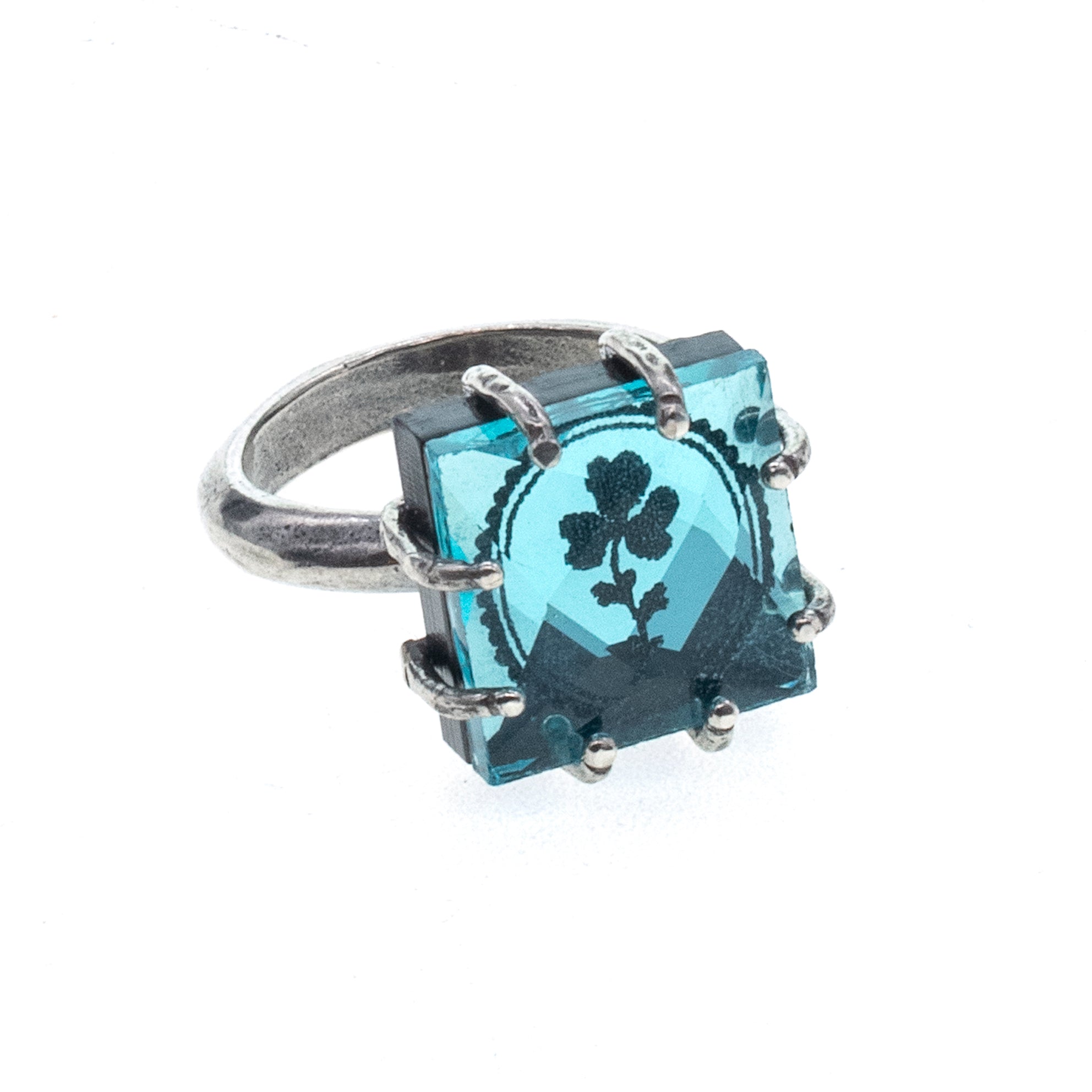 Blue Crystal Clover Ring – Sterling Silver – Gem Kingdom