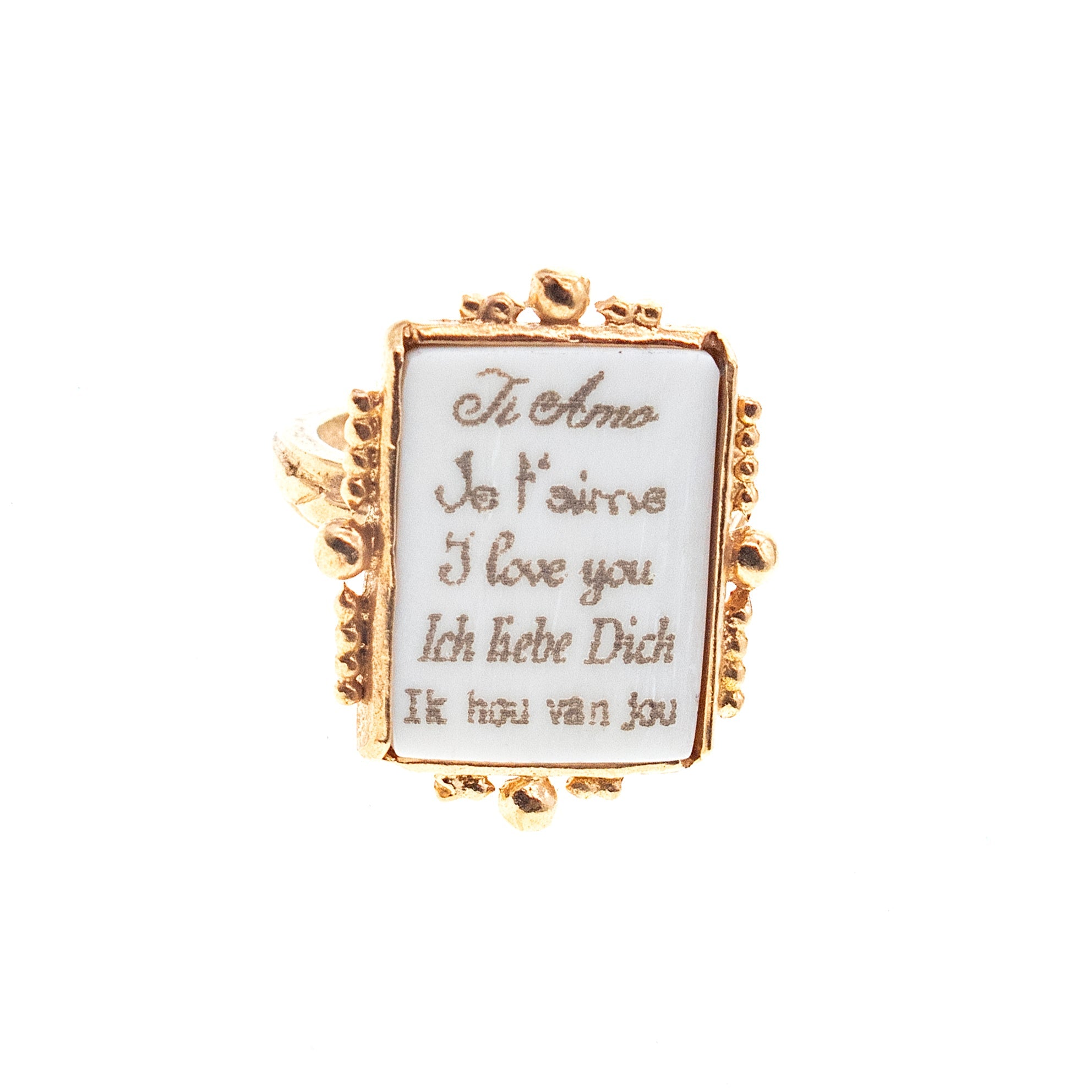 White Love Letter Ring – Gold Plated – Gem Kingdom