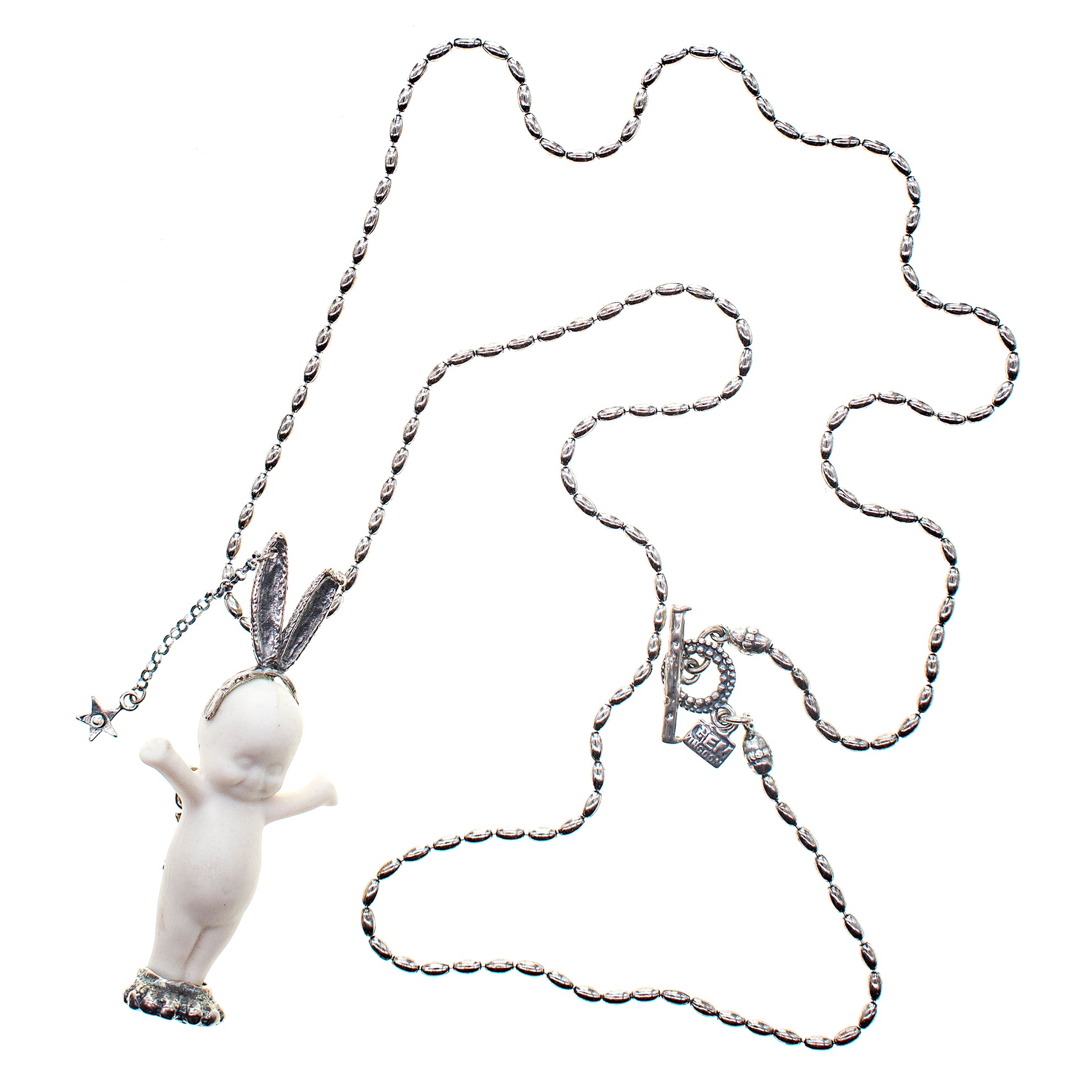 "Rebel Rabbit" Necklace White And Silver