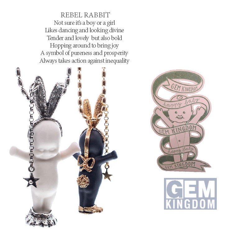 Rebel Rabbit White And Gold Necklace – Gold Plated – Gem Kingdom
