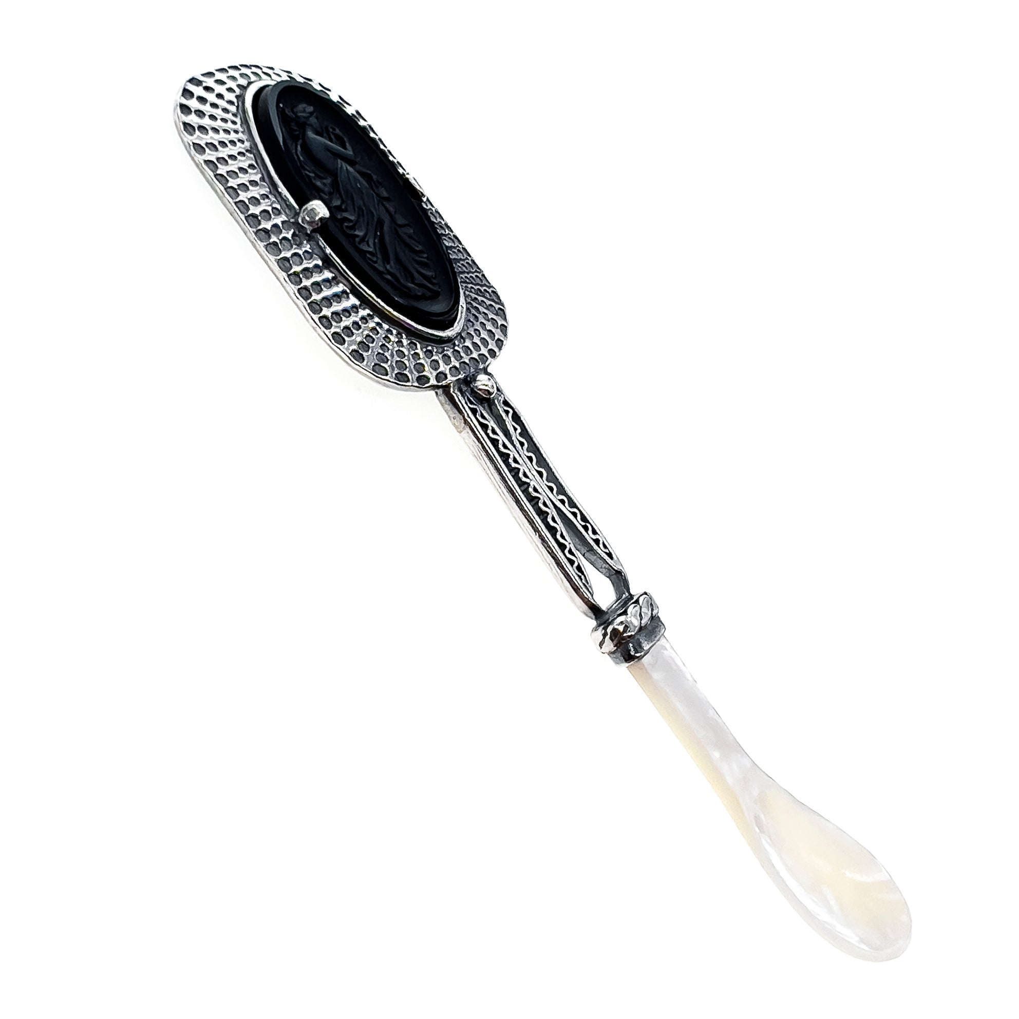 Kaviaarlepel Sterling Zilver & Vintage Glazen Camee