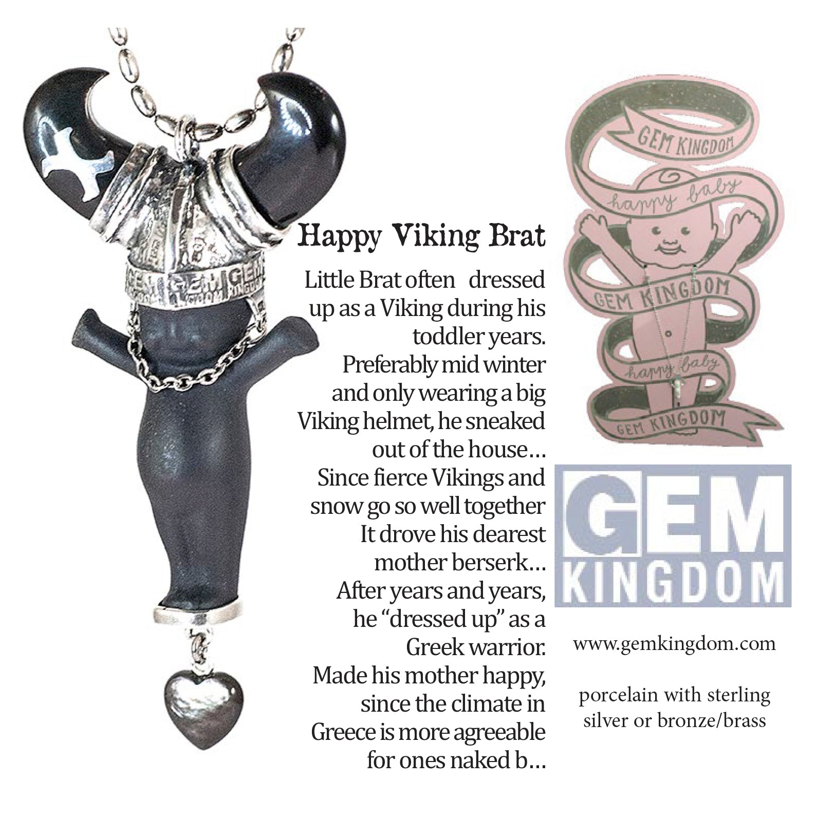 "Little Viking Brat" Necklace Black And Silver