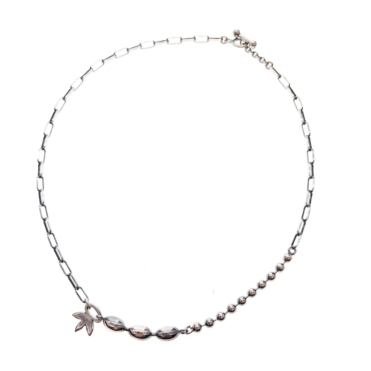 Leaf And Asymmetric Silver Necklace – Sterling Silver – Gem Kingdom