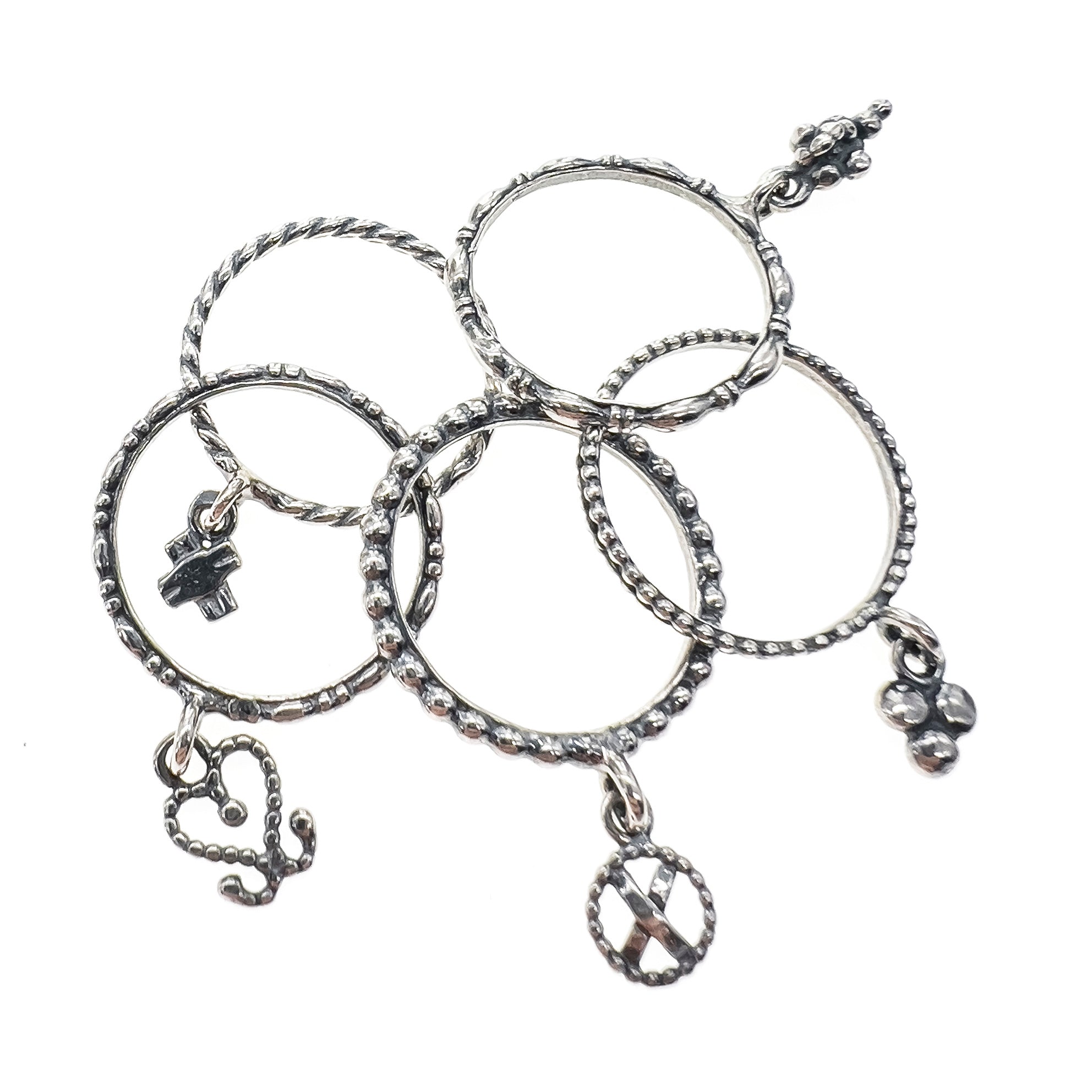 Five Charm Stacking Ring Set – Sterling Silver – Gem Kingdom