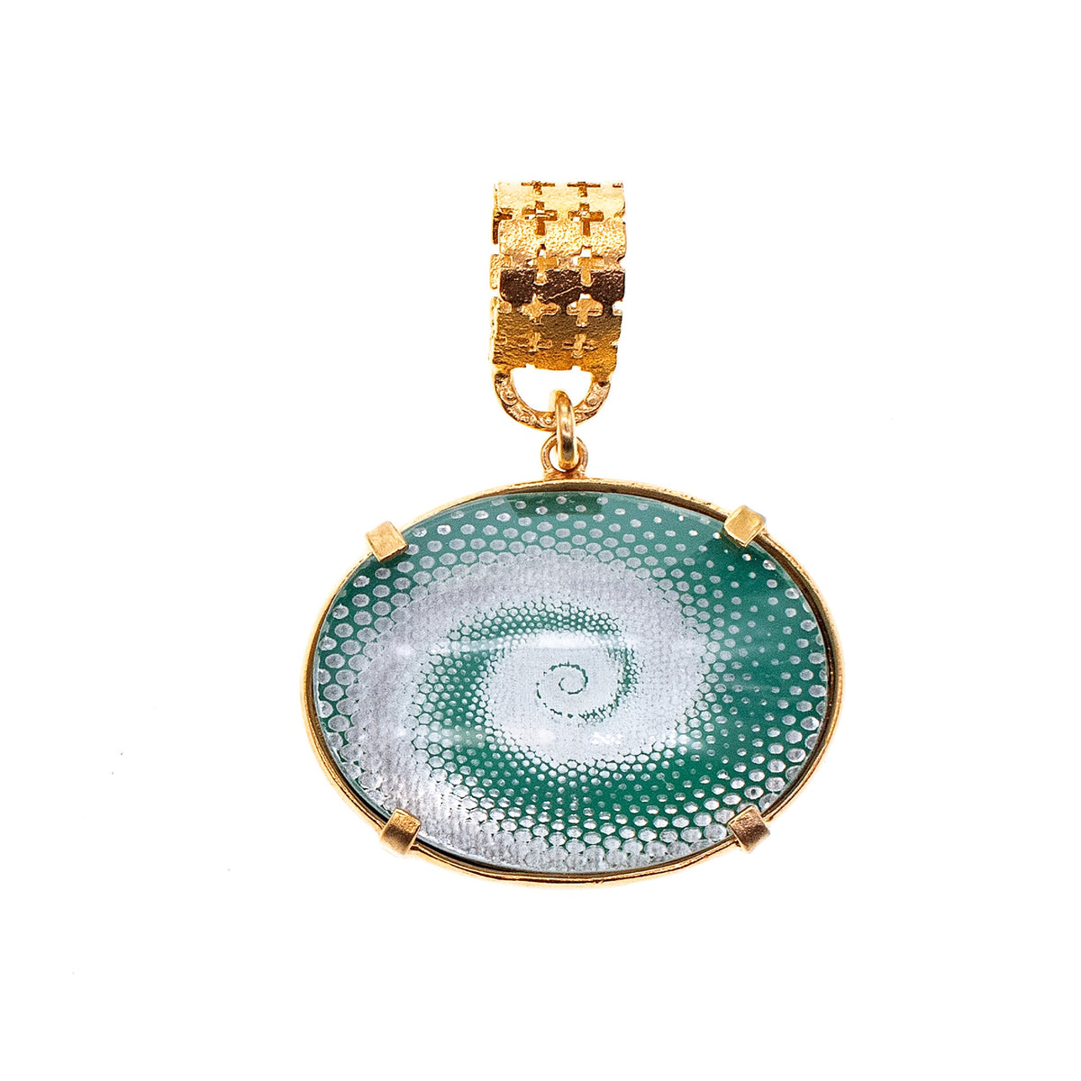 Green Spiral Intaglio Pendant – Gold Plated – Gem Kingdom