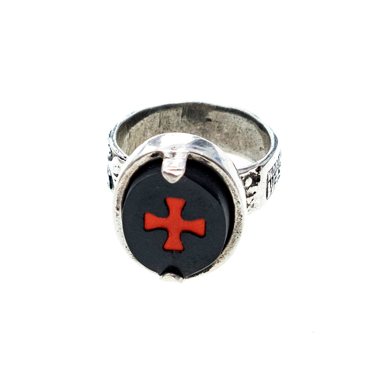 Red Cross Ring Black – Sterling Silver – Gem Kingdom