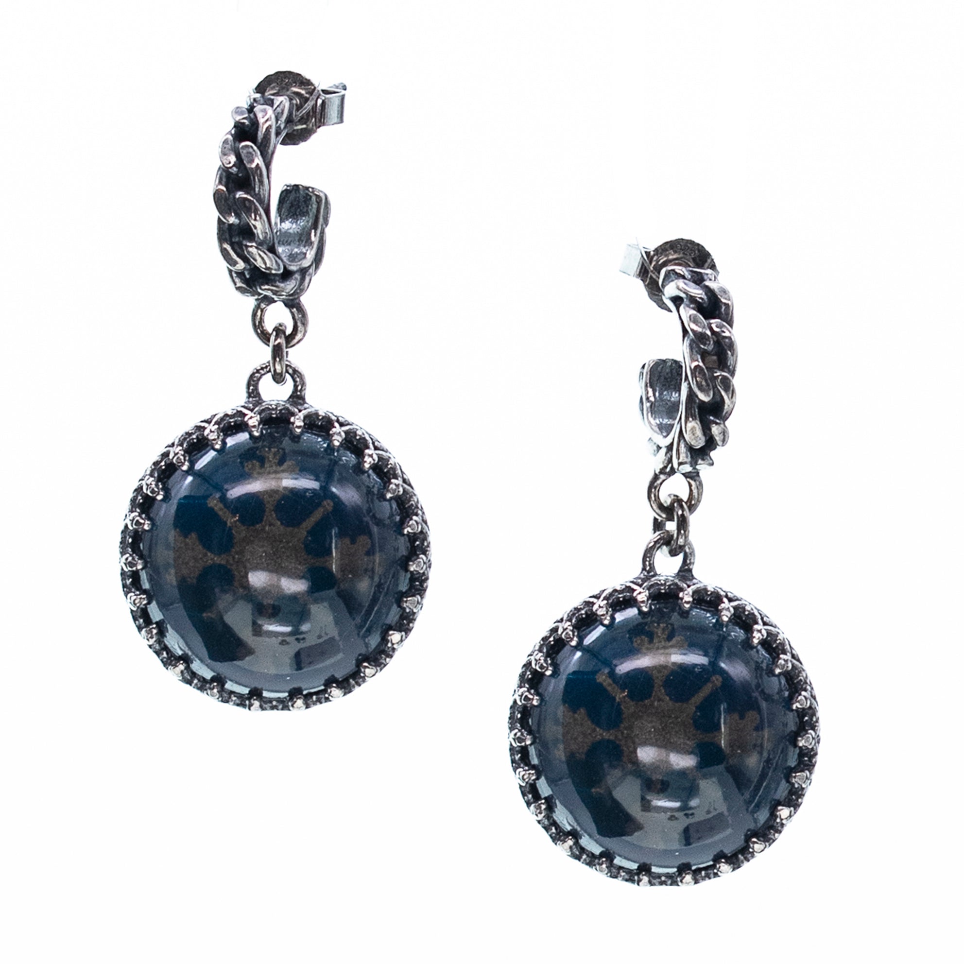 Dark Blue Intaglio Drop Earrings – Sterling Silver – Gem Kingdom