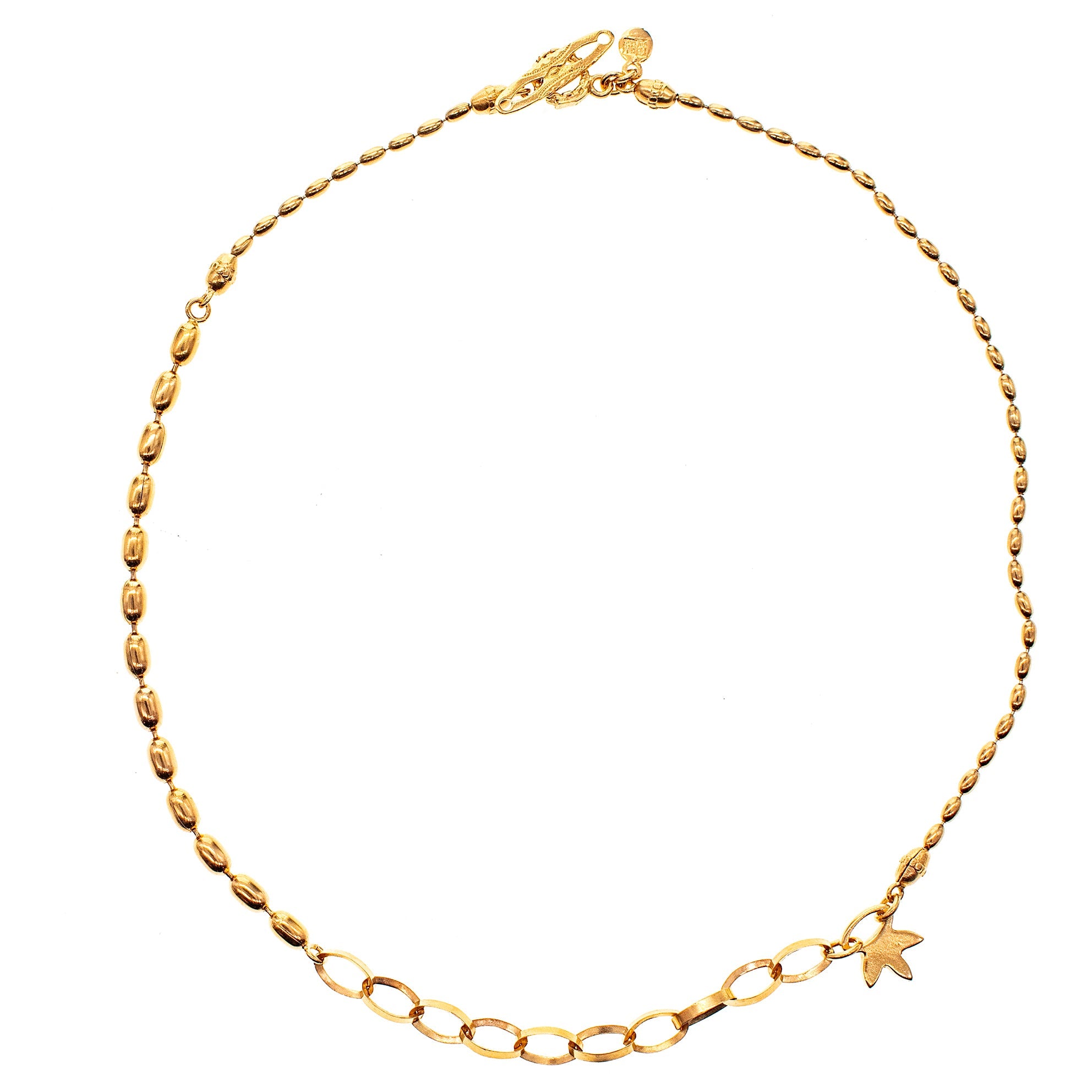 Mixed Link Leaf Charm Necklace – Gold Plated – Gem Kingdom