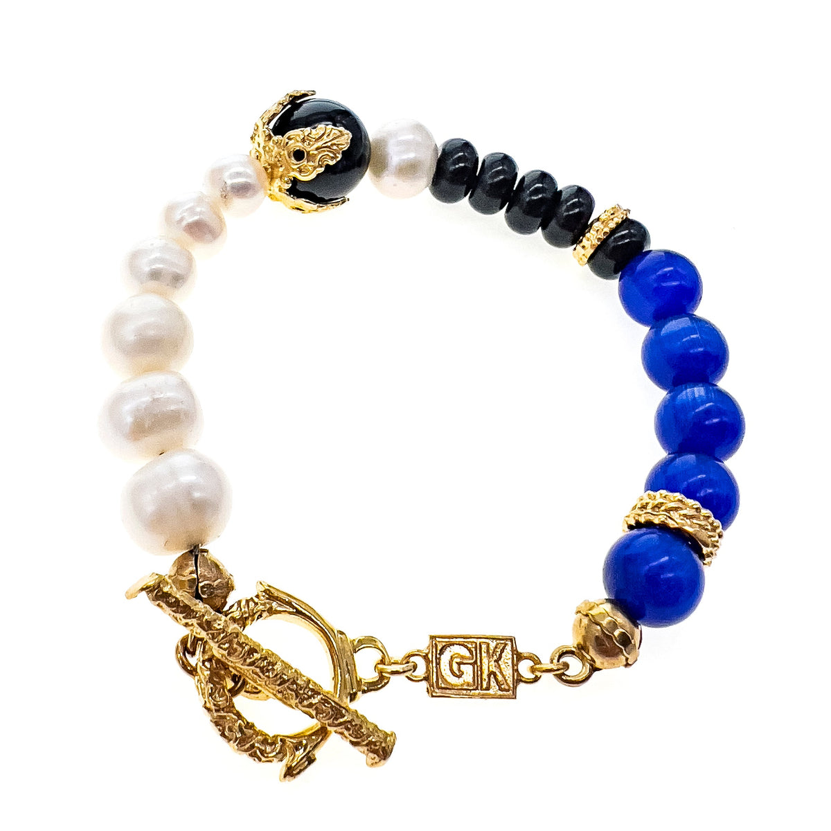Blue And Black Beaded Bracelet – 18k Gold Plated – Gem Kingdom