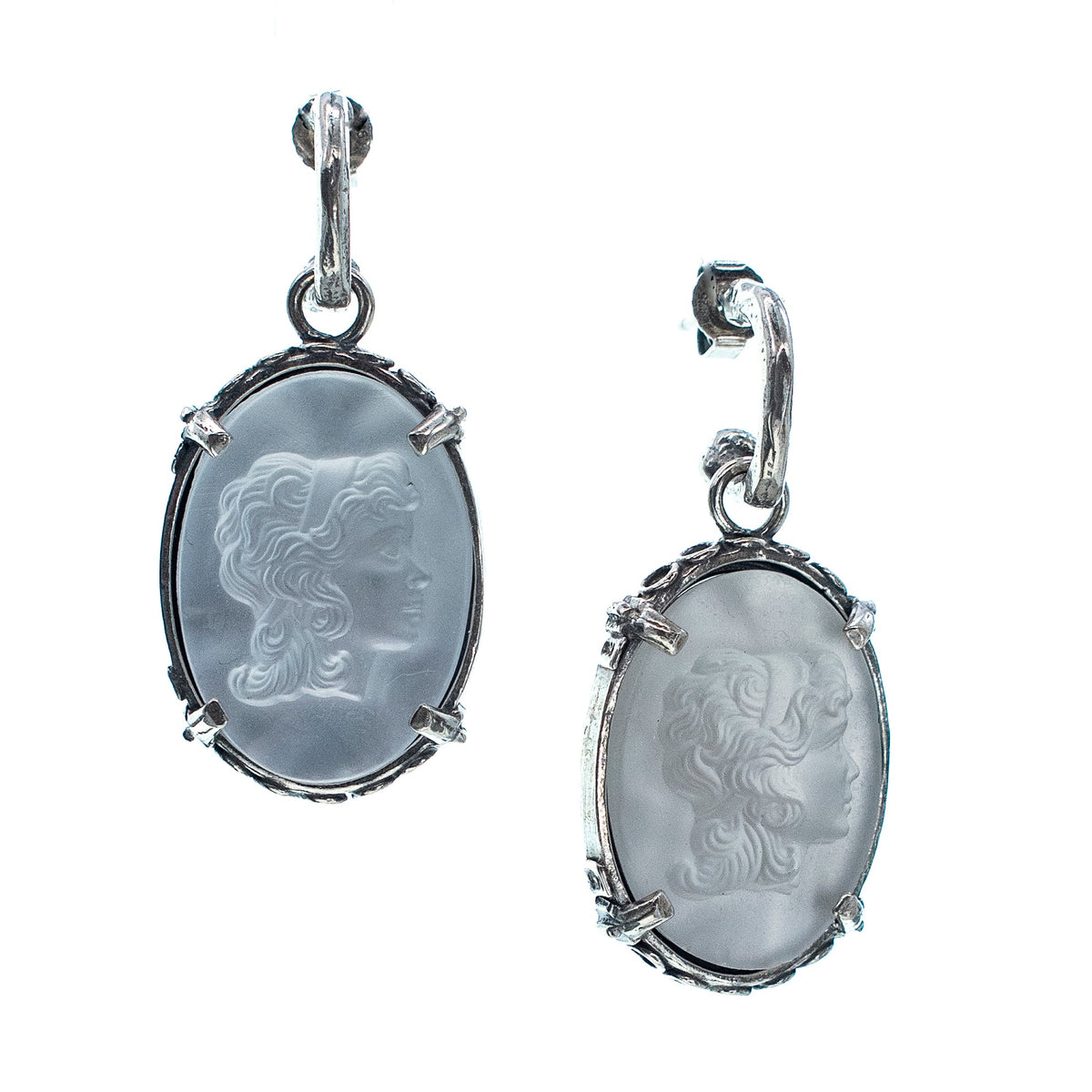 White Cameo Earrings – Sterling Silver – Gem Kingdom