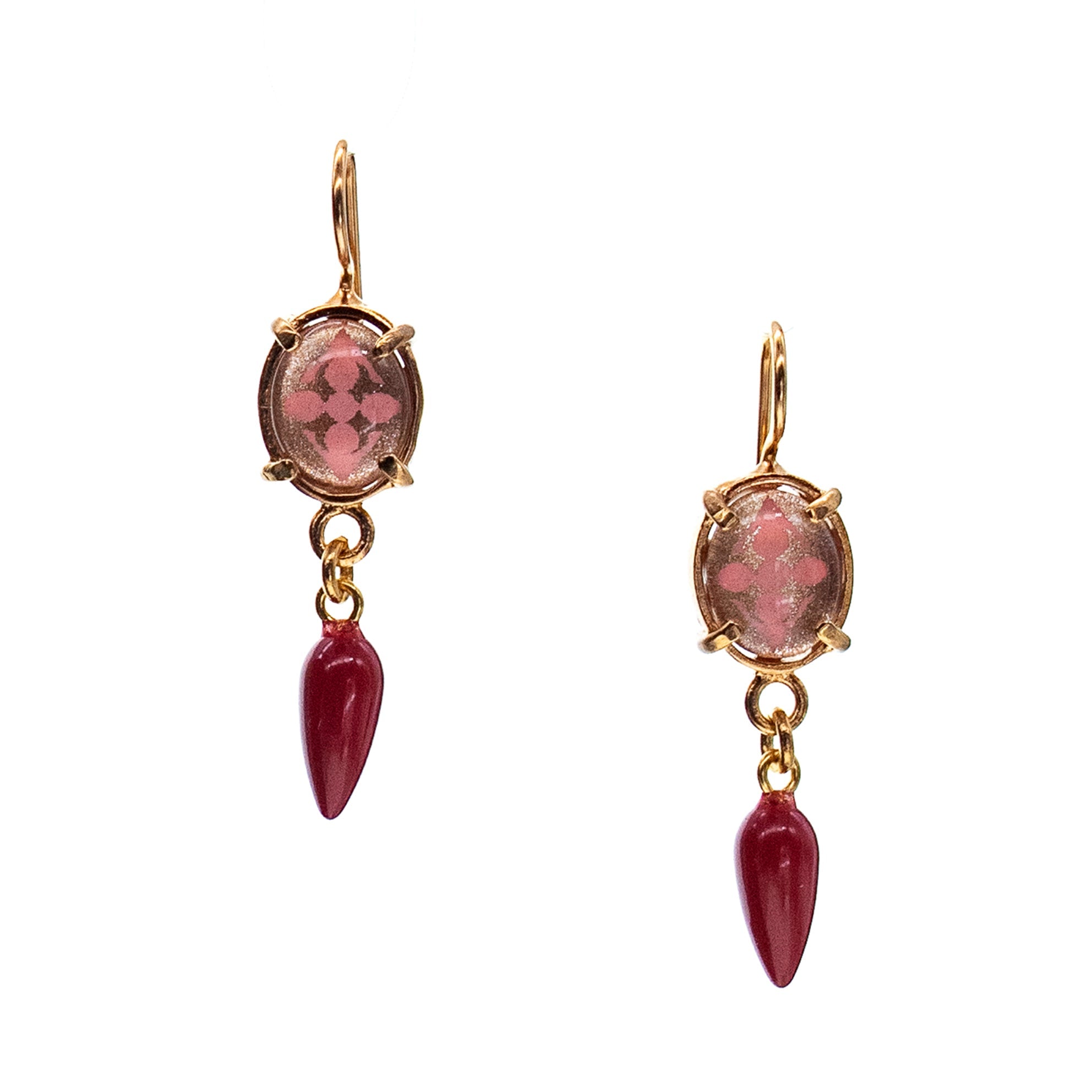 Pink Intaglio Glass Drop Earrings