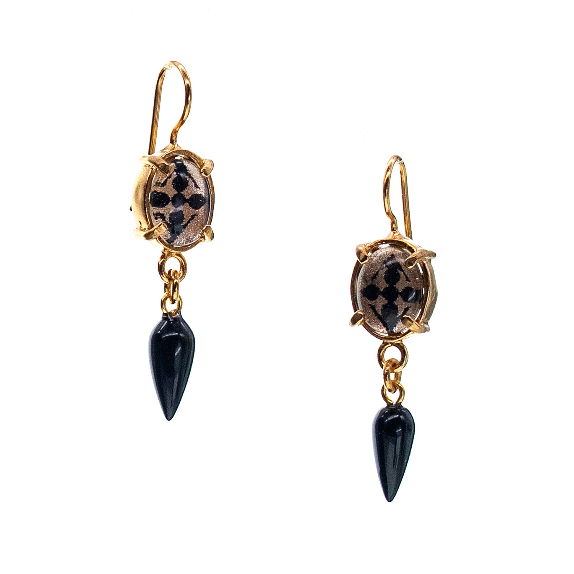 Black Intaglio Glass Drop Earrings