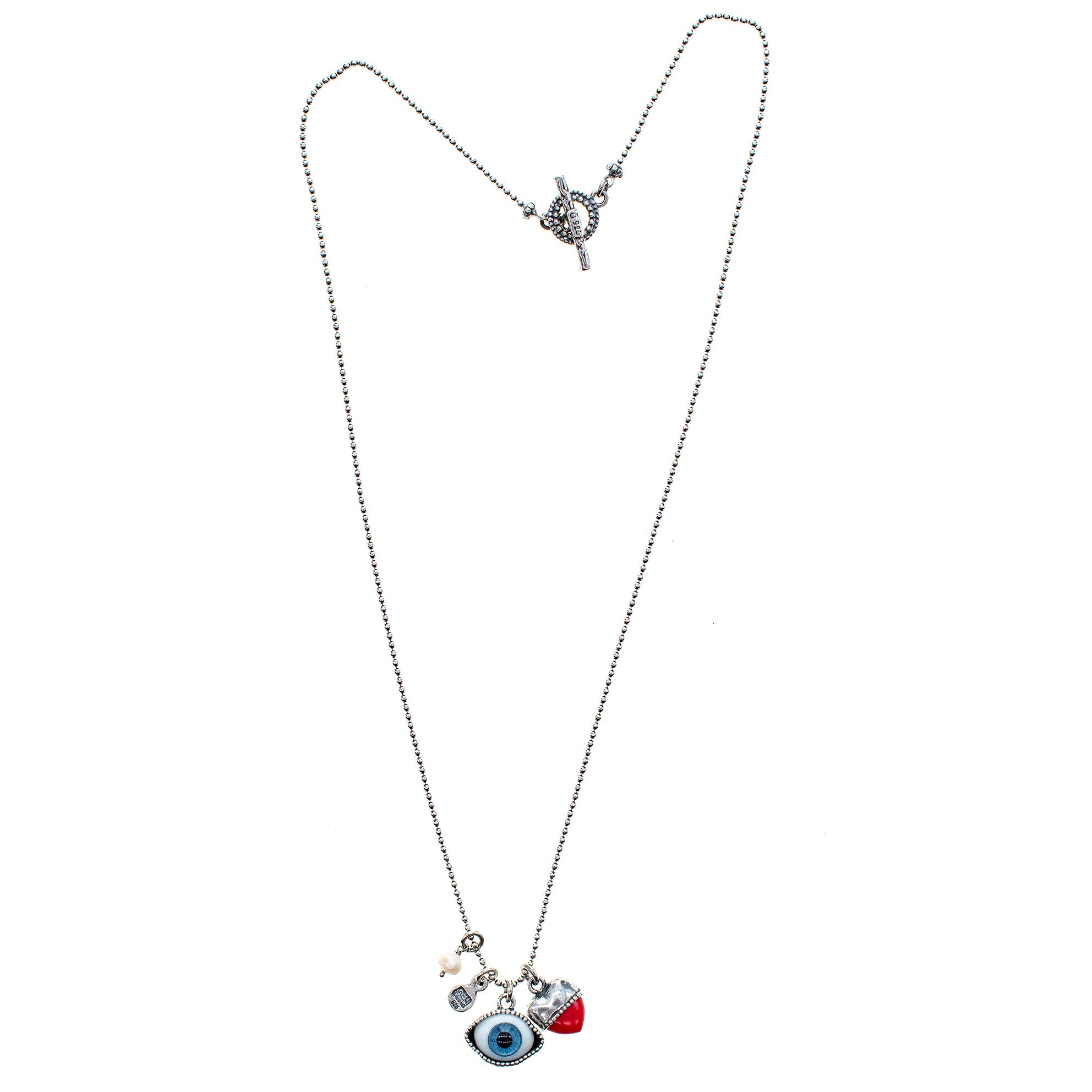 Blue Eye Love You Necklace Long – Sterling Silver – Gem Kingdom