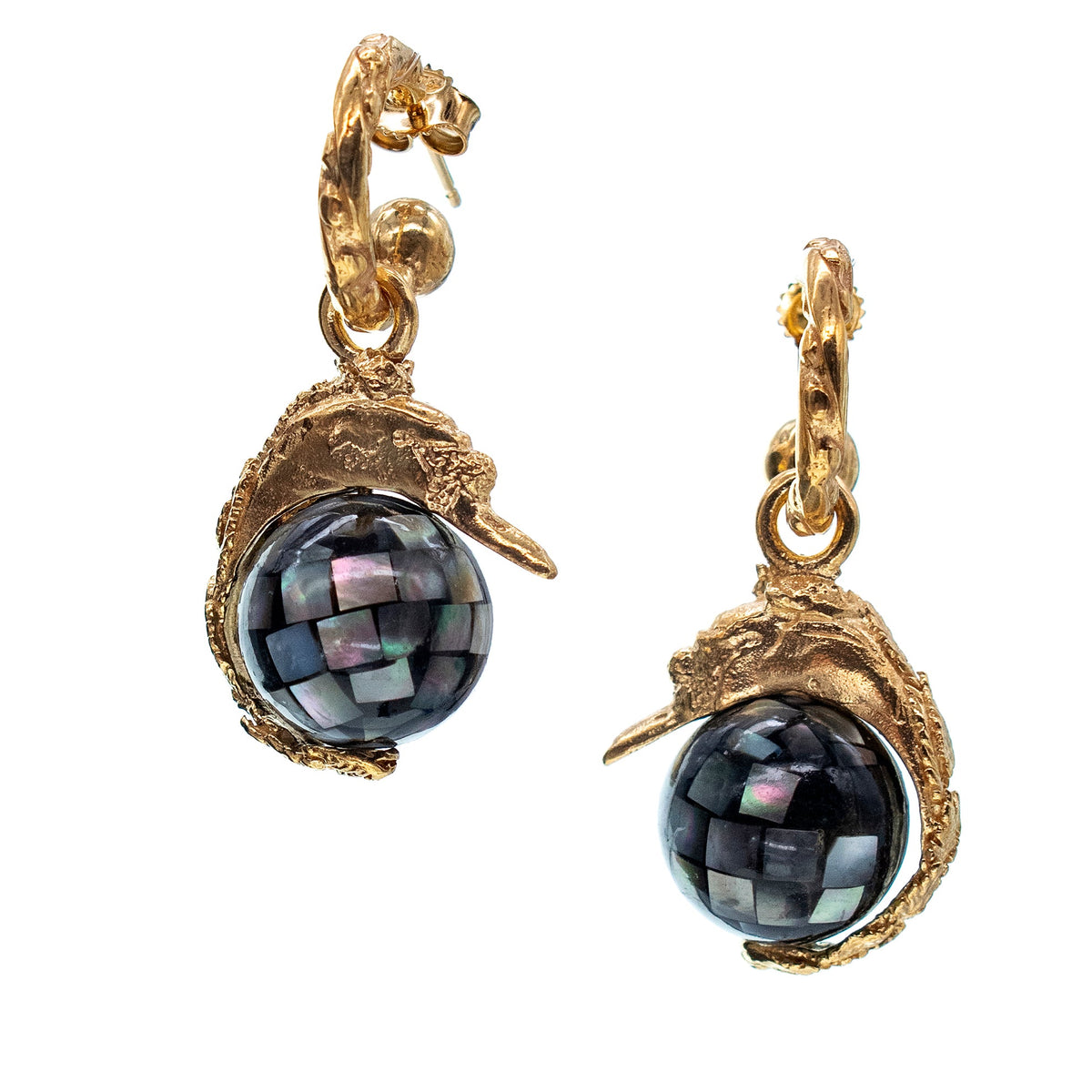 Swan Earrings Black – 18k Gold Plated – Gem Kingdom