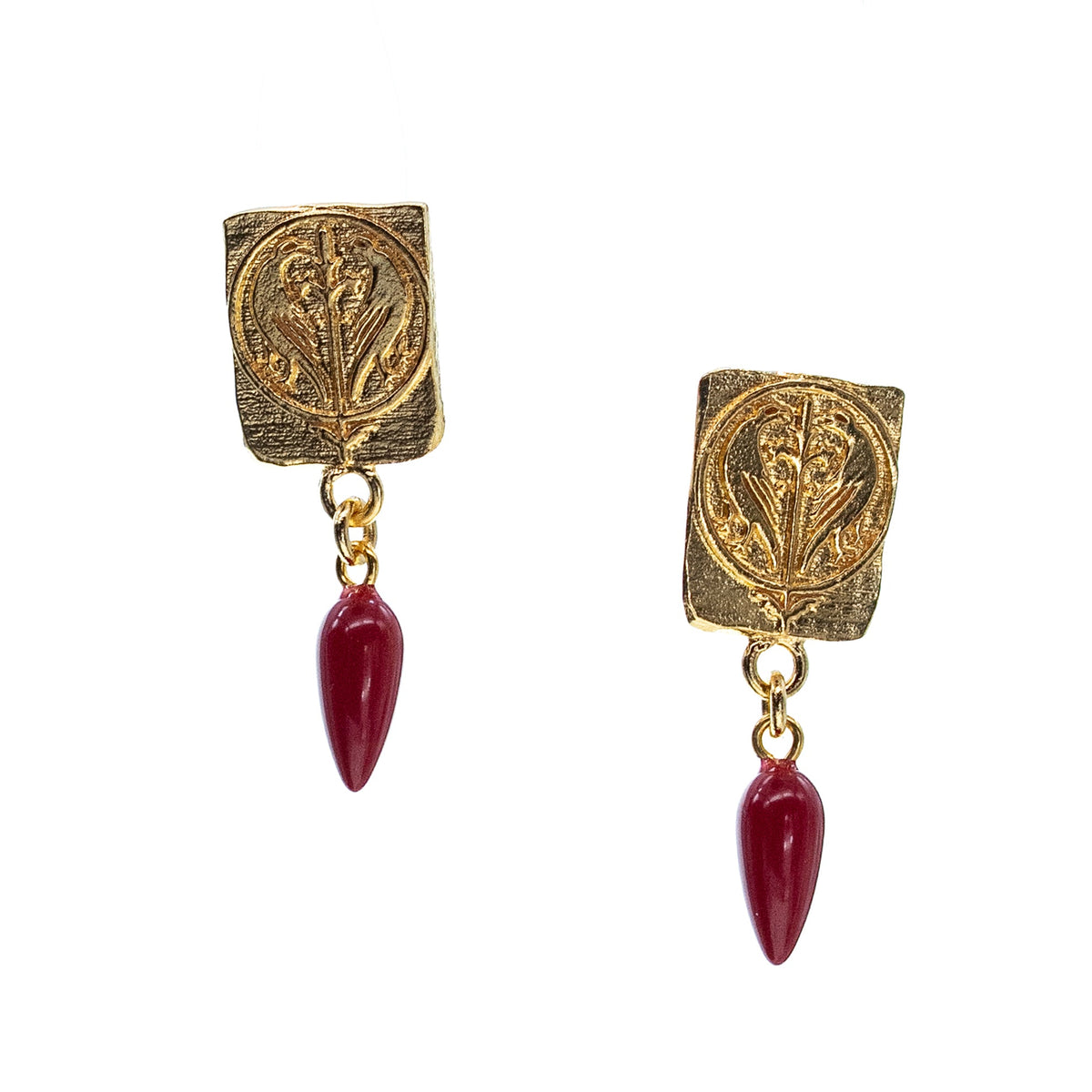 Love Birds Coral Drop Earrings – Gold Plated – Gem Kingdom