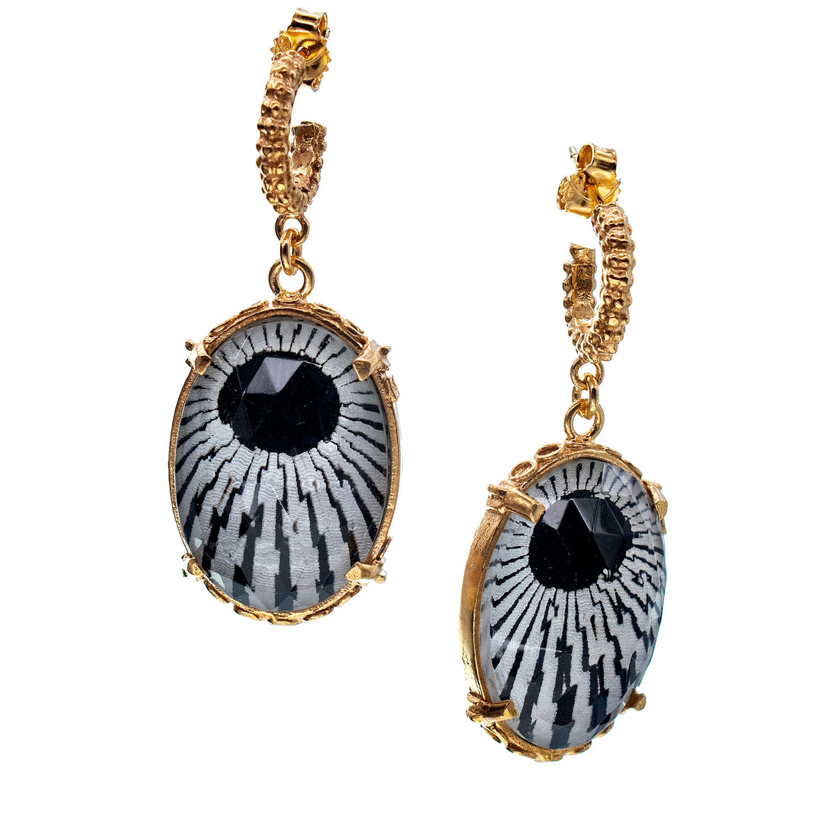 Starburst Oorbellen Zwart-Wit – 18K Verguld – Gem Kingdom