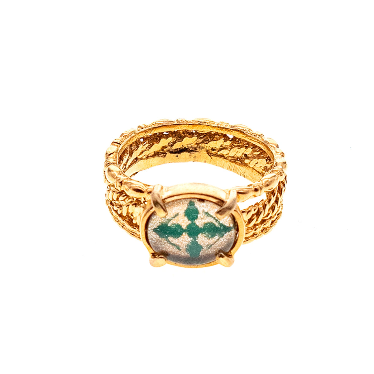 Diamond Cross Ring Green – Gold Plated – Gem Kingdom