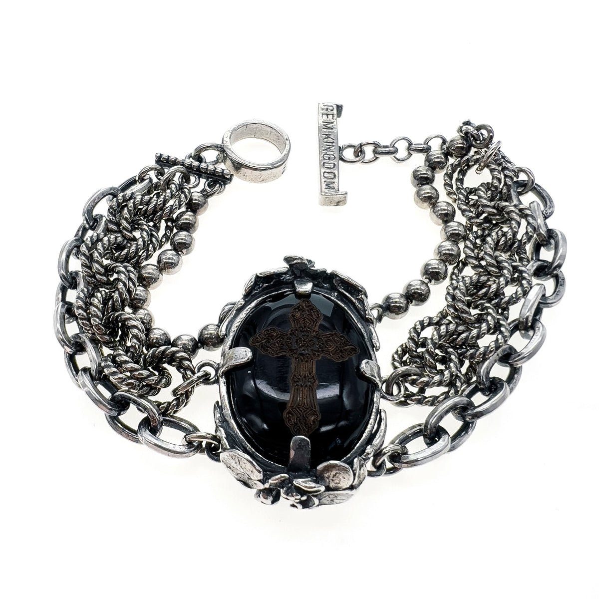 Kruis Multi Schakelarmband Zwart – Sterling Zilver – Gem Kingdom