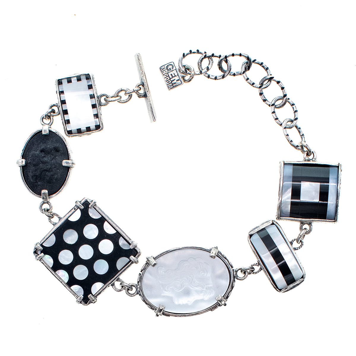 Black And White Geometric Bracelet – Sterling Silver – Gem Kingdom