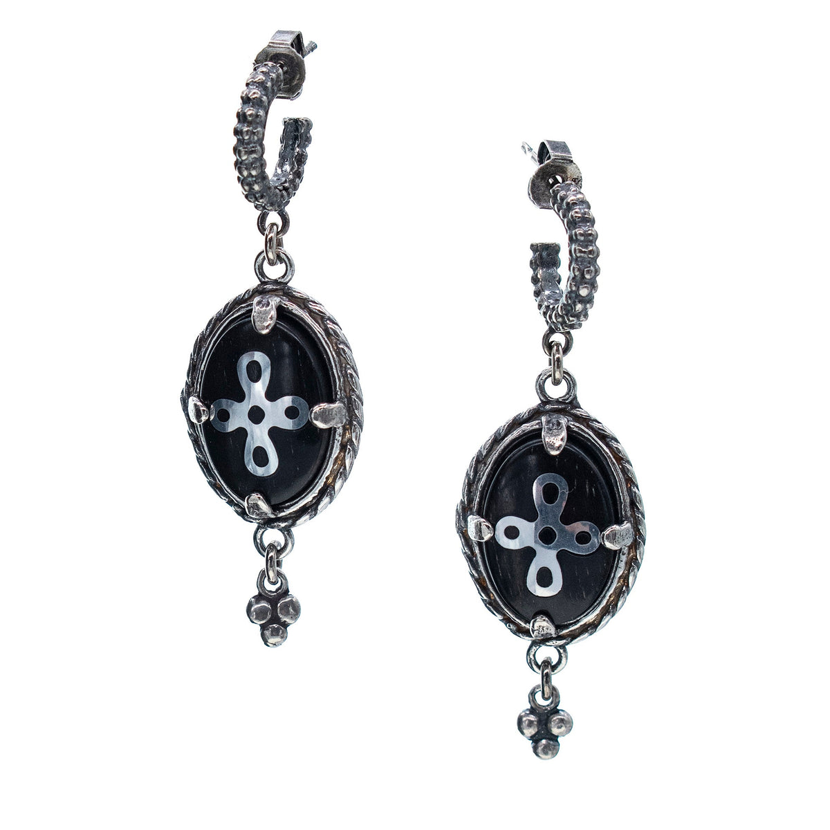 Cross Earrings Black – Sterling Silver – Gem Kingdom