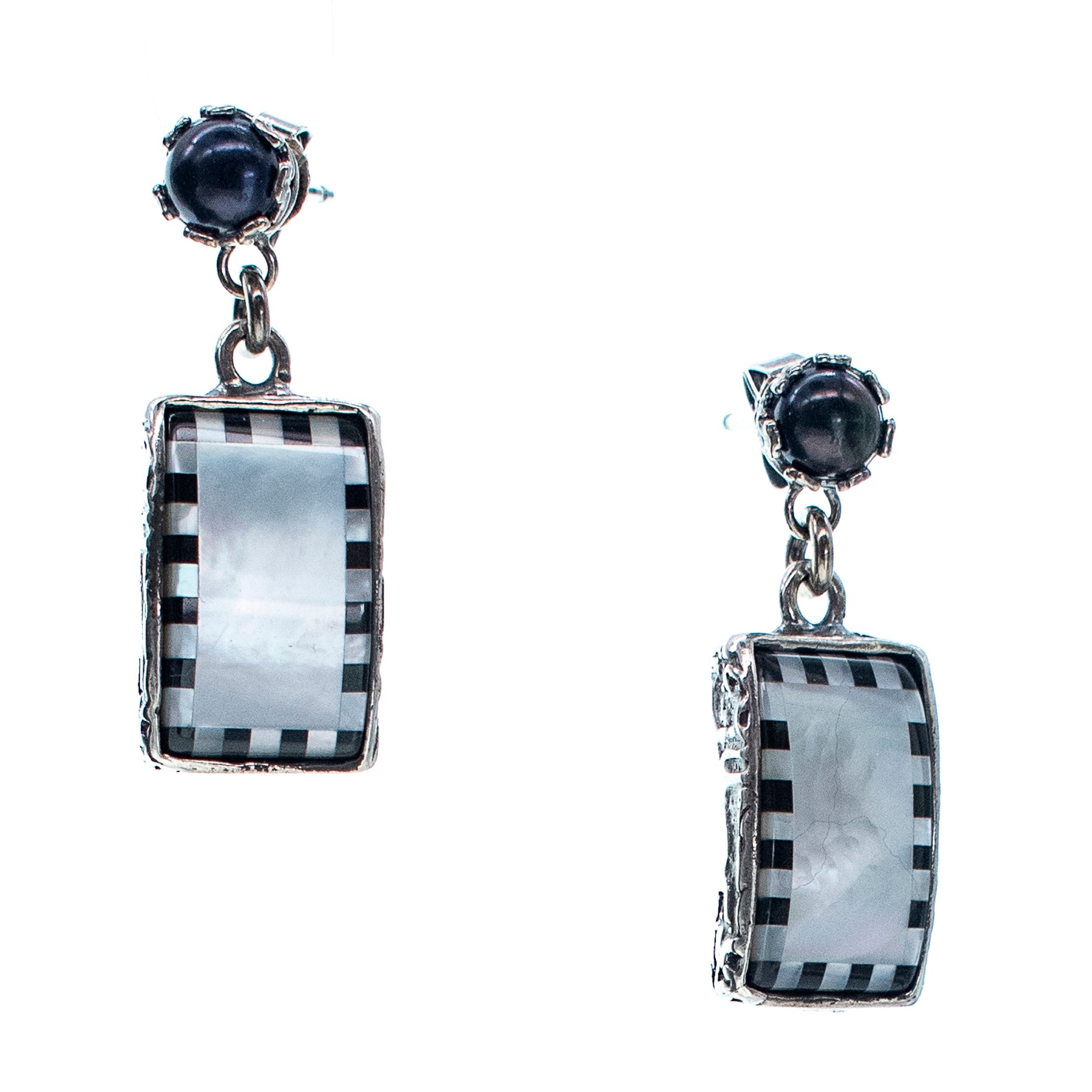 Black And White Checked Earrings – Sterling Silver – Gem Kingdom
