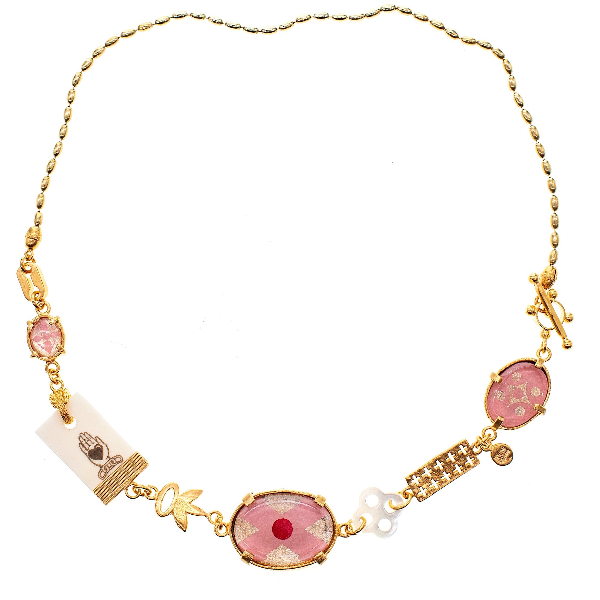 Pink Intaglio Charm Collar Necklace