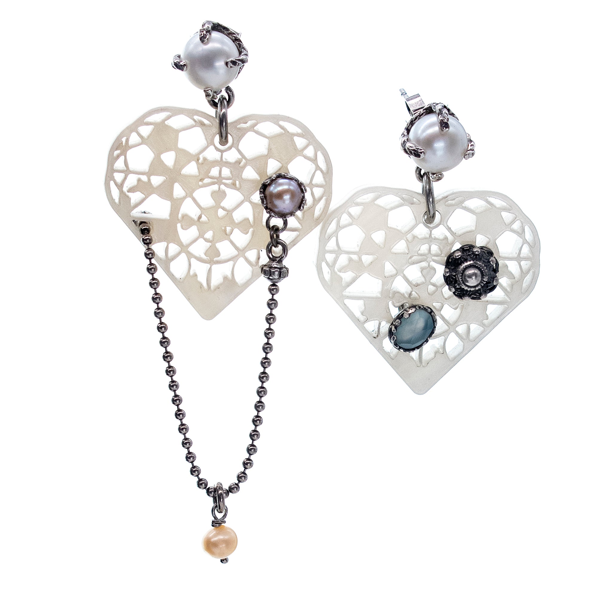 White Heart Earrings – Sterling Silver – Gem Kingdom