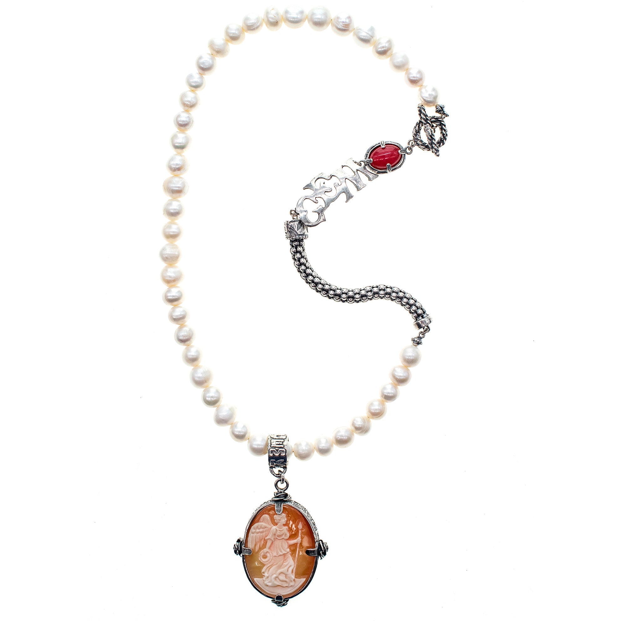 White Pearl Cameo Necklace – Sterling Silver – Gem Kingdom