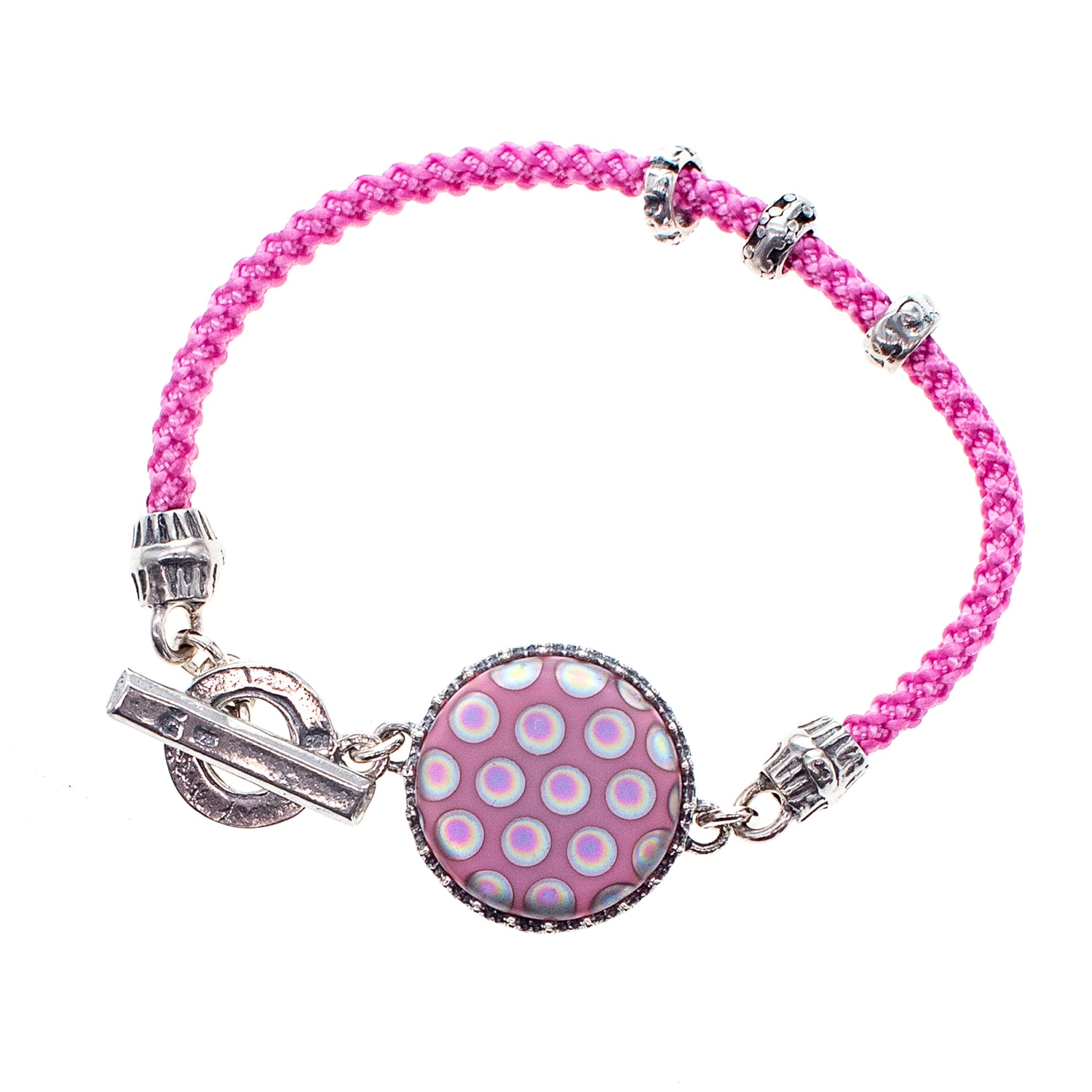 Pink Polka Dot Cord Bracelet – Sterling Silver – Gem Kingdom