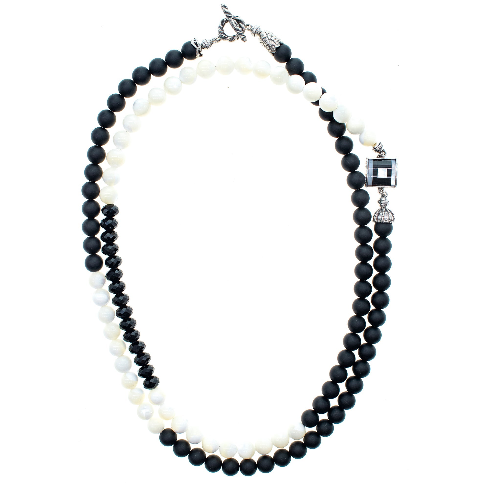 Monochrome Beaded Necklace – Sterling Silver – Gem Kingdom